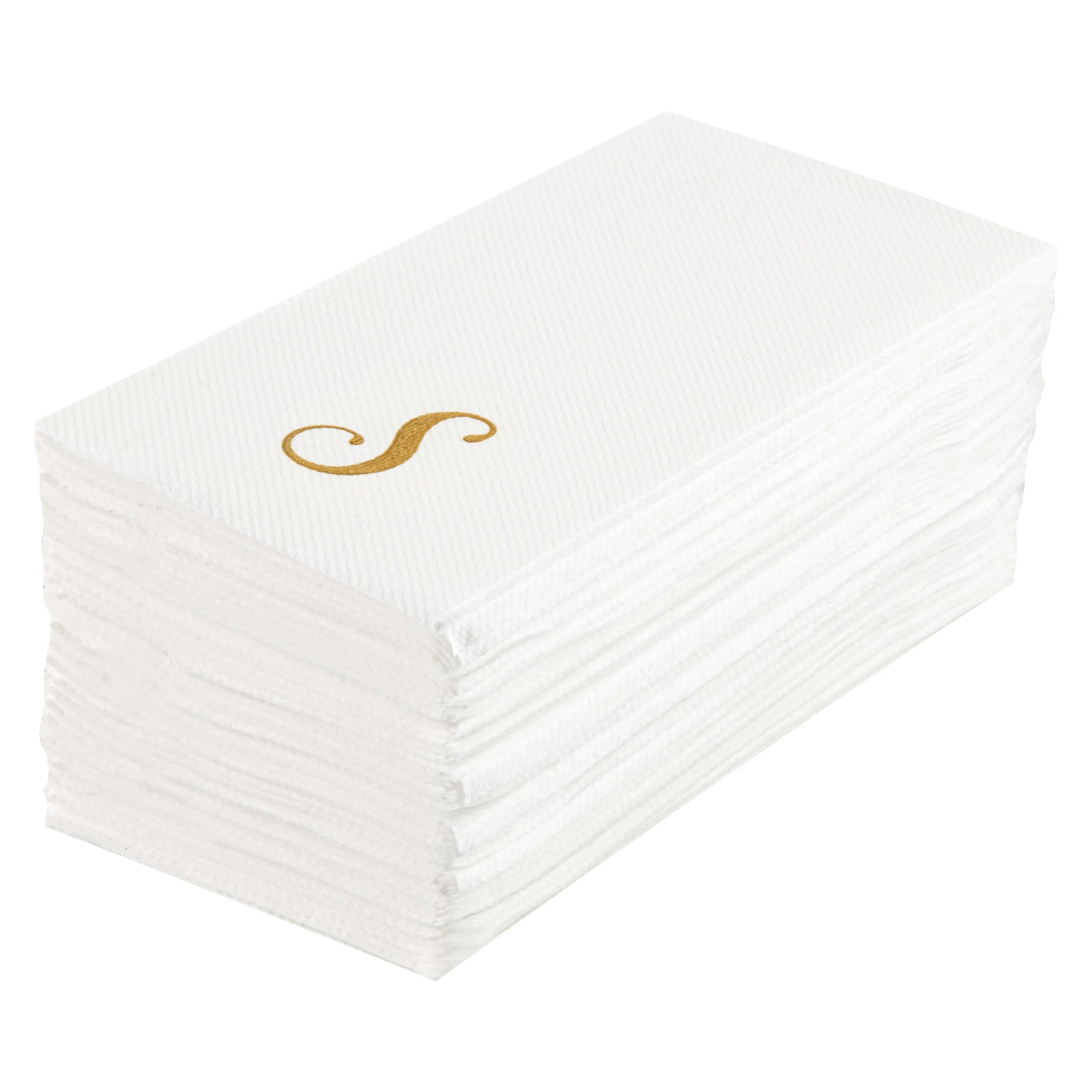 Towels, Guest, Luxenap, Linen-Like, White, with Gold Cursive Letter S, Air Laid, 15.75 x 8 Inch,50 - 1 EACH