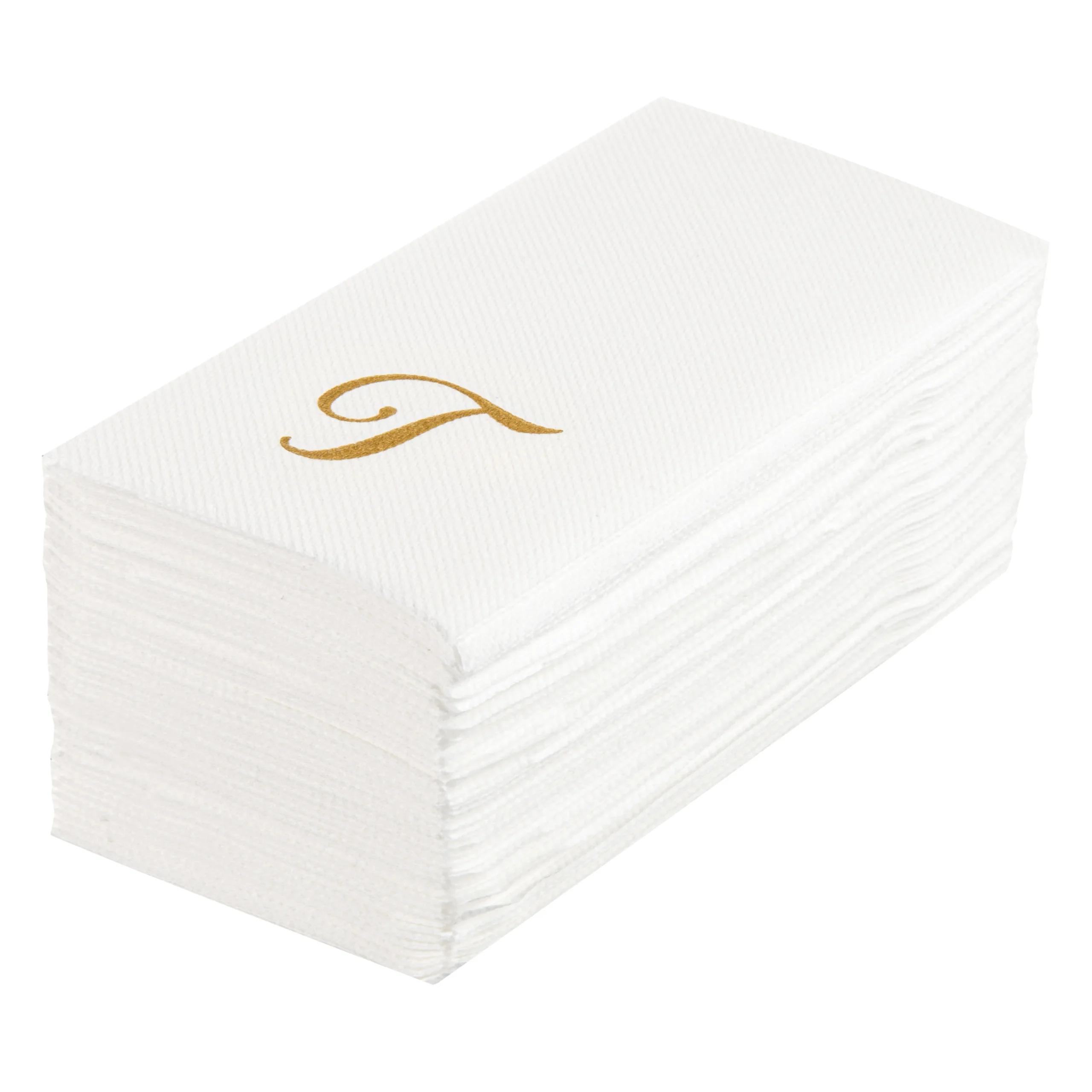 Towels, Guest, Luxenap, Linen-Like, White, with Gold Cursive Letter T, Air Laid, 15.75 x 8 Inch,50 - 1 EACH