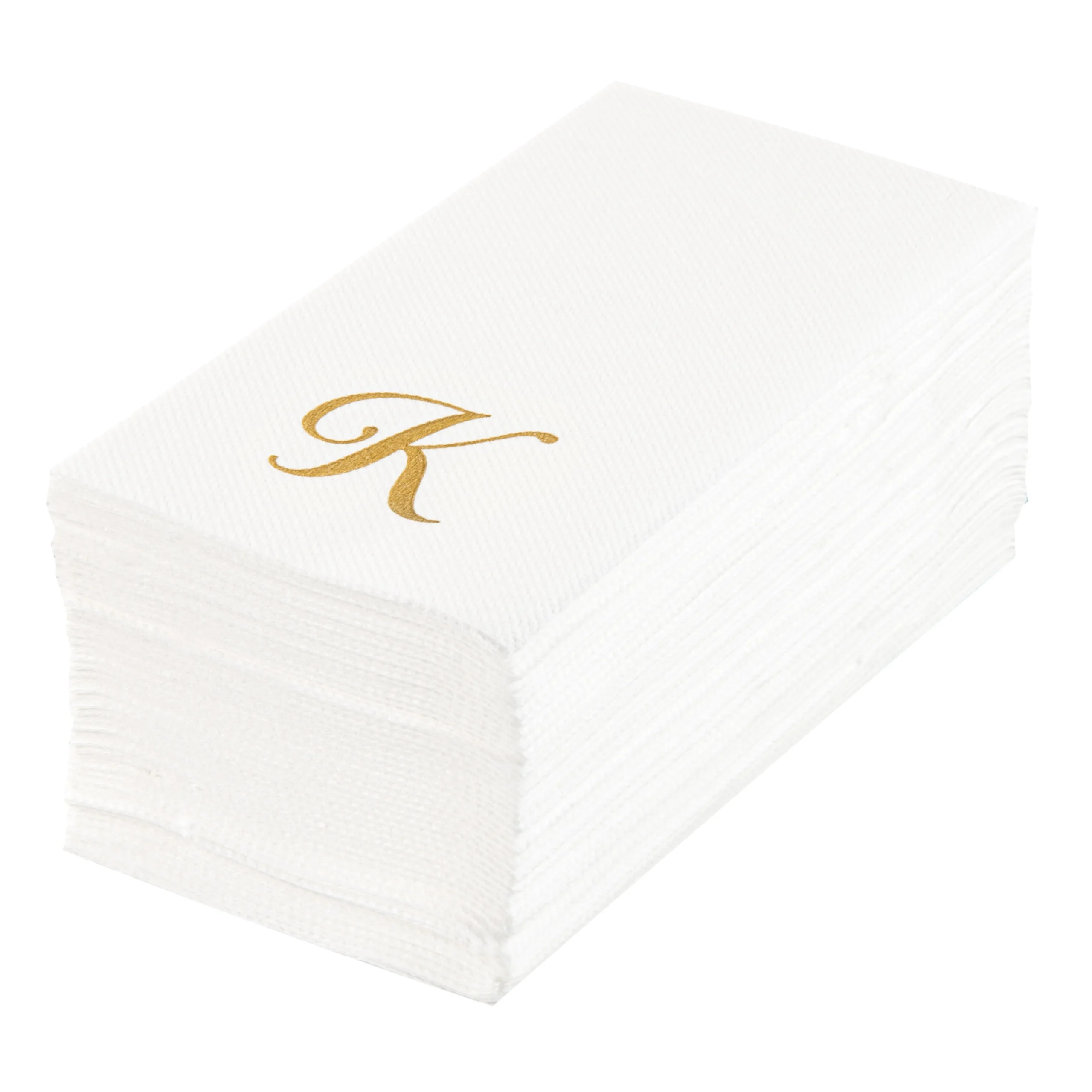 Towels, Guest, Luxenap, Linen-Like, White, with Gold Cursive Letter K, Air Laid, 15.75 x 8 Inch,2000 - 1 EACH
