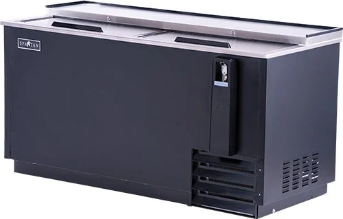 Cooler, Refrigerated Bottle, 65 Inch, Black, 33 to 40 Degrees Fahrenheit, with Bottle Opener & Cap Catcher, Two Locking Sliding Lids,1 - 1 EACH
