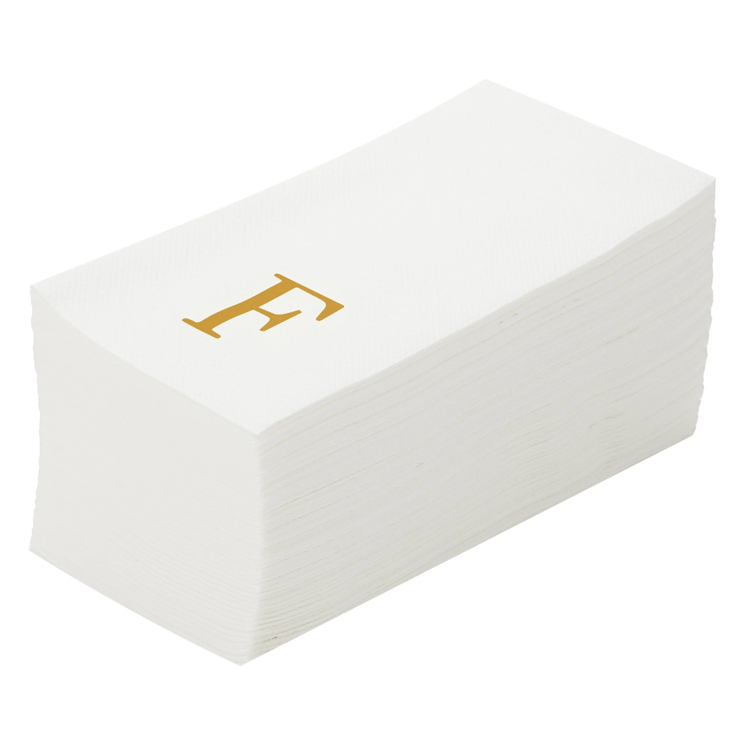 Towels, Guest, Paper, White, with Gold Sans Serif Font Letter F, Air Laid, 15.75 x 8 Inch, Rectangular, Linen-Feel,50 - 1 EACH