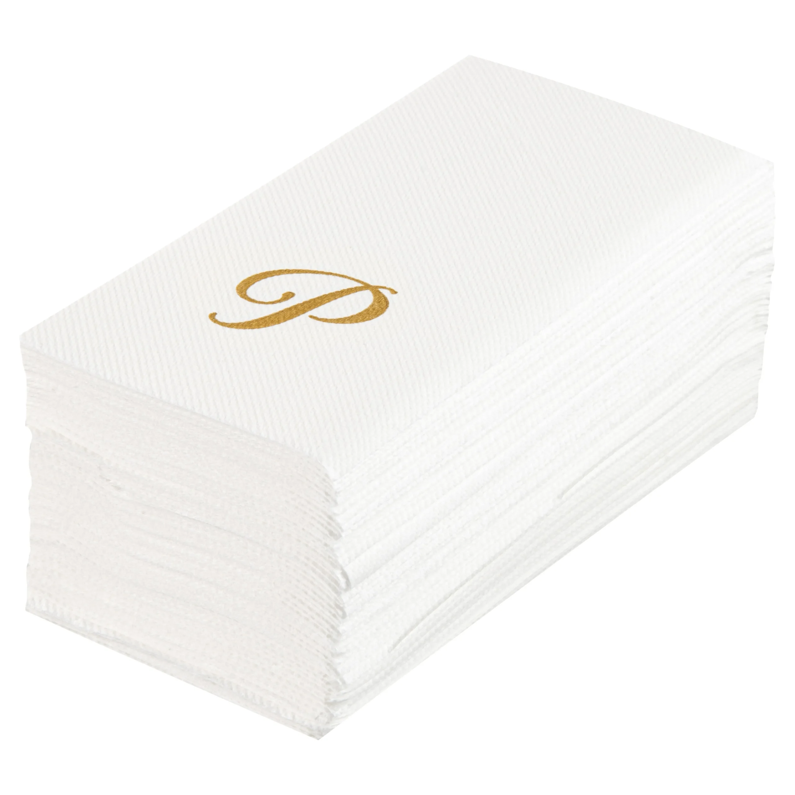 Towels, Guest, Paper, White, with Gold Cursive Letter P, Air Laid, 15.75 x 8 Inch, Rectangular, Linen-Feel,50 - 1 EACH