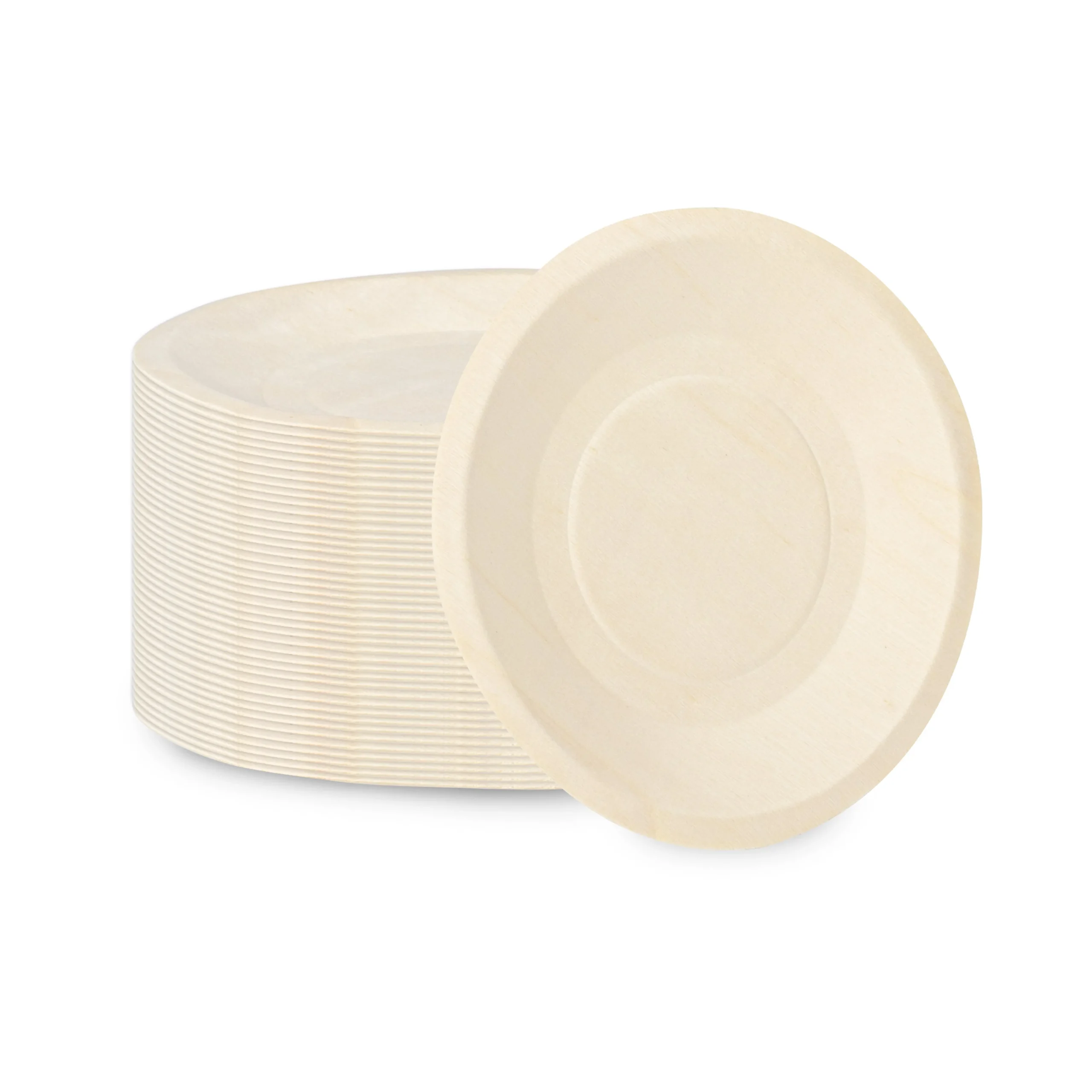 Plates, Taipei 6 x 6 Inch, Poplar Wood, Natural, Round,4 - 50 COUNT
