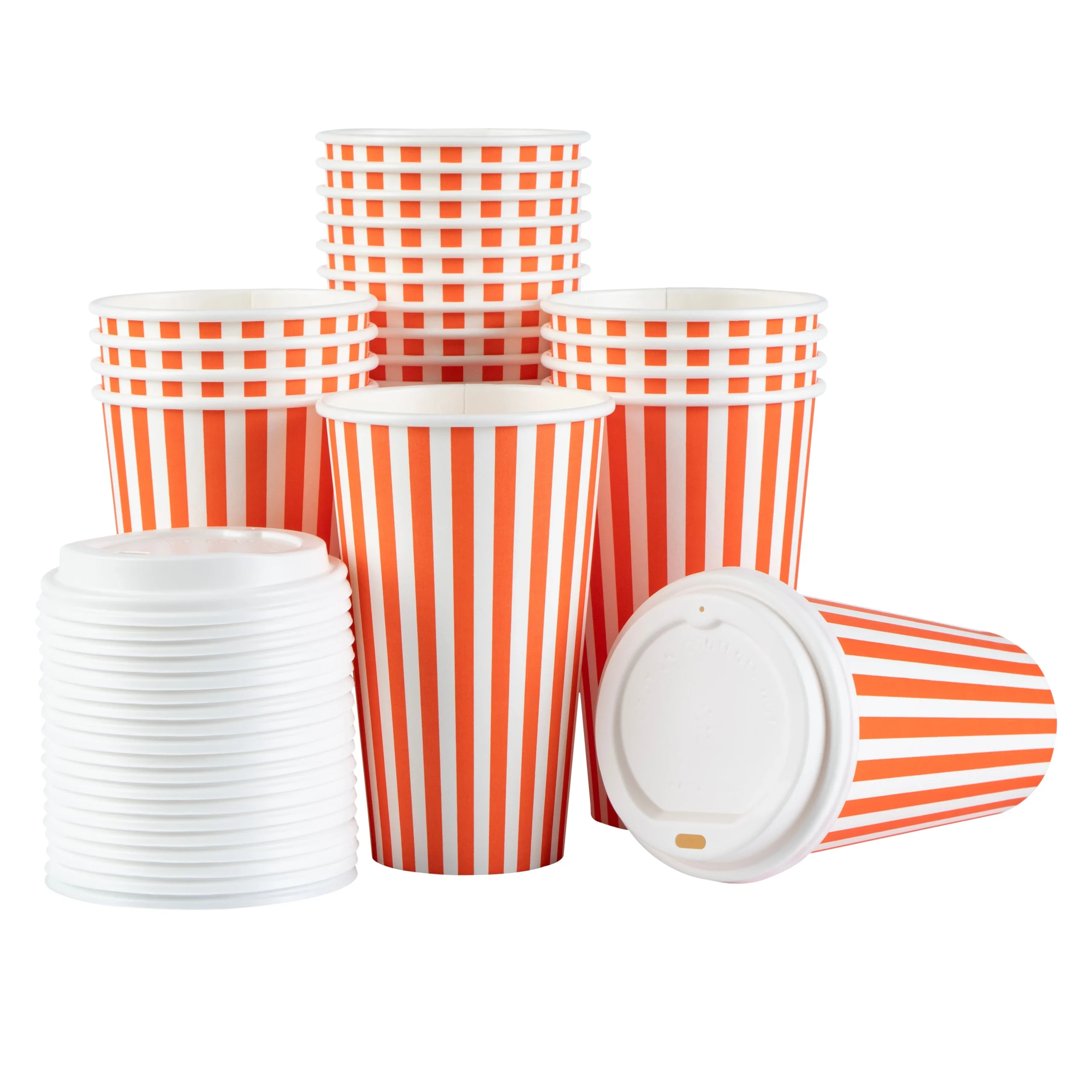 Cups, Hot, Restpresso 16 Ounce, Paper, Orange & White, Single Wall, 3.50 x 3.50 x 5.75 Inch, with White Lid,20 - 20 COUNT