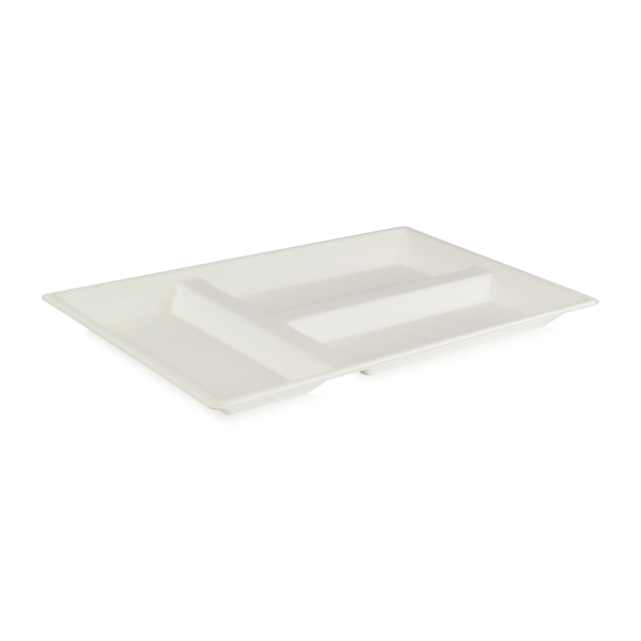 Trays, 3-Compartment, Eco-Design 15.87 x 10.75 x 1.10 Inch, Sugarcane, White,4 - 25 COUNT