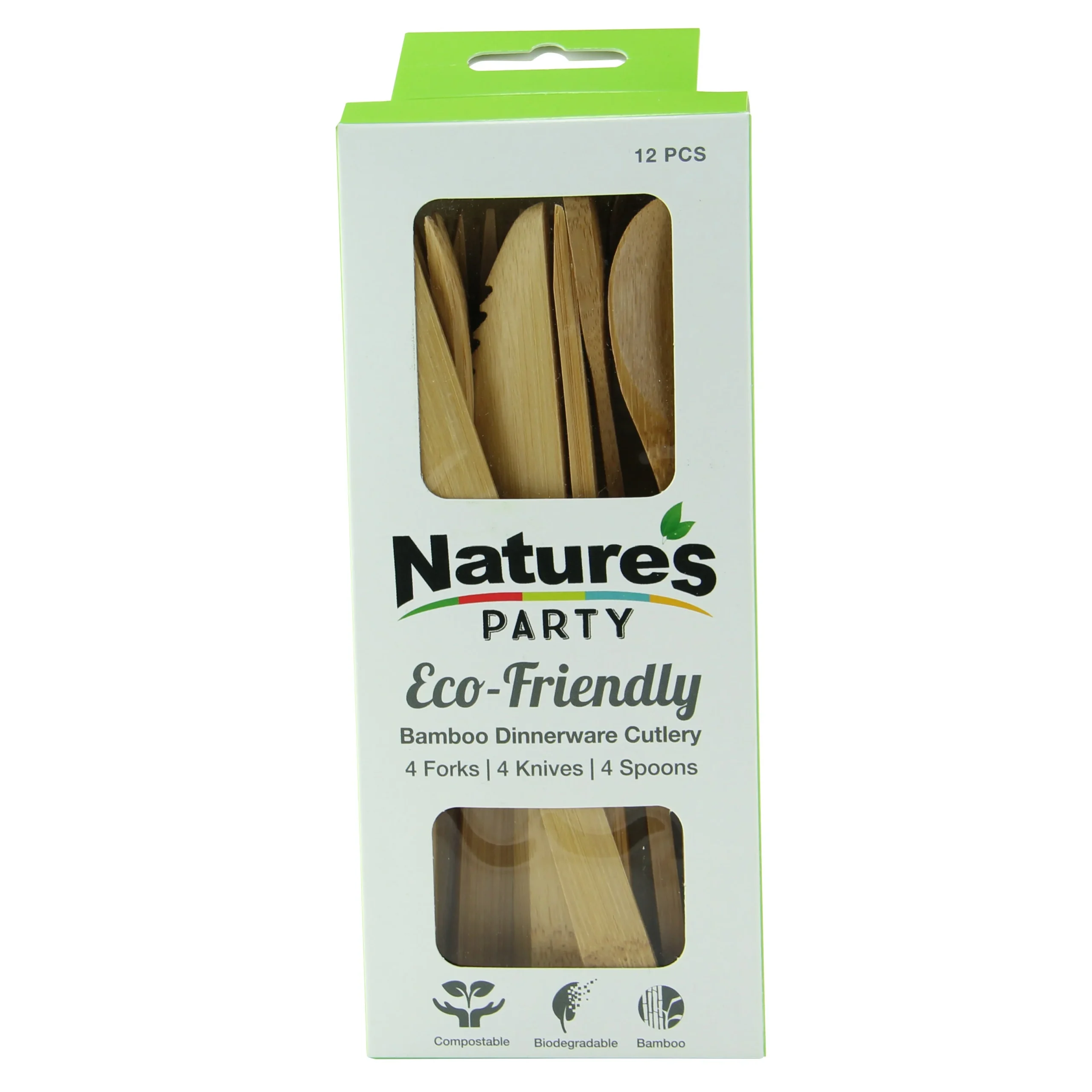 Cutlery Set, Fork/Knife/Spoon, Bamboo,12 - 12 COUNT