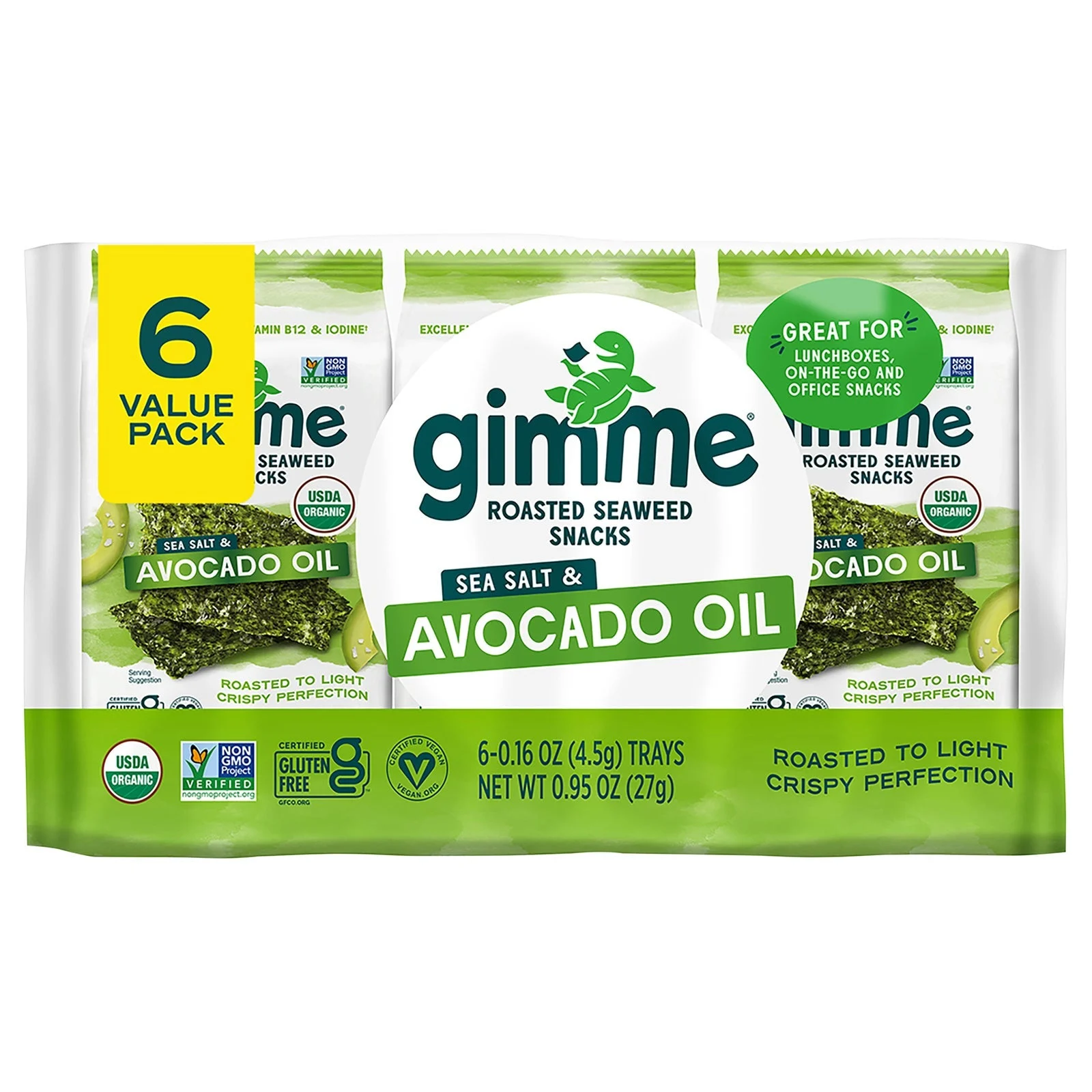Snacks, Roasted Seaweed, Sea Salt & Avocado Oil, Individually-Wrapped, 0.16 Ounce,8 - 6 COUNT