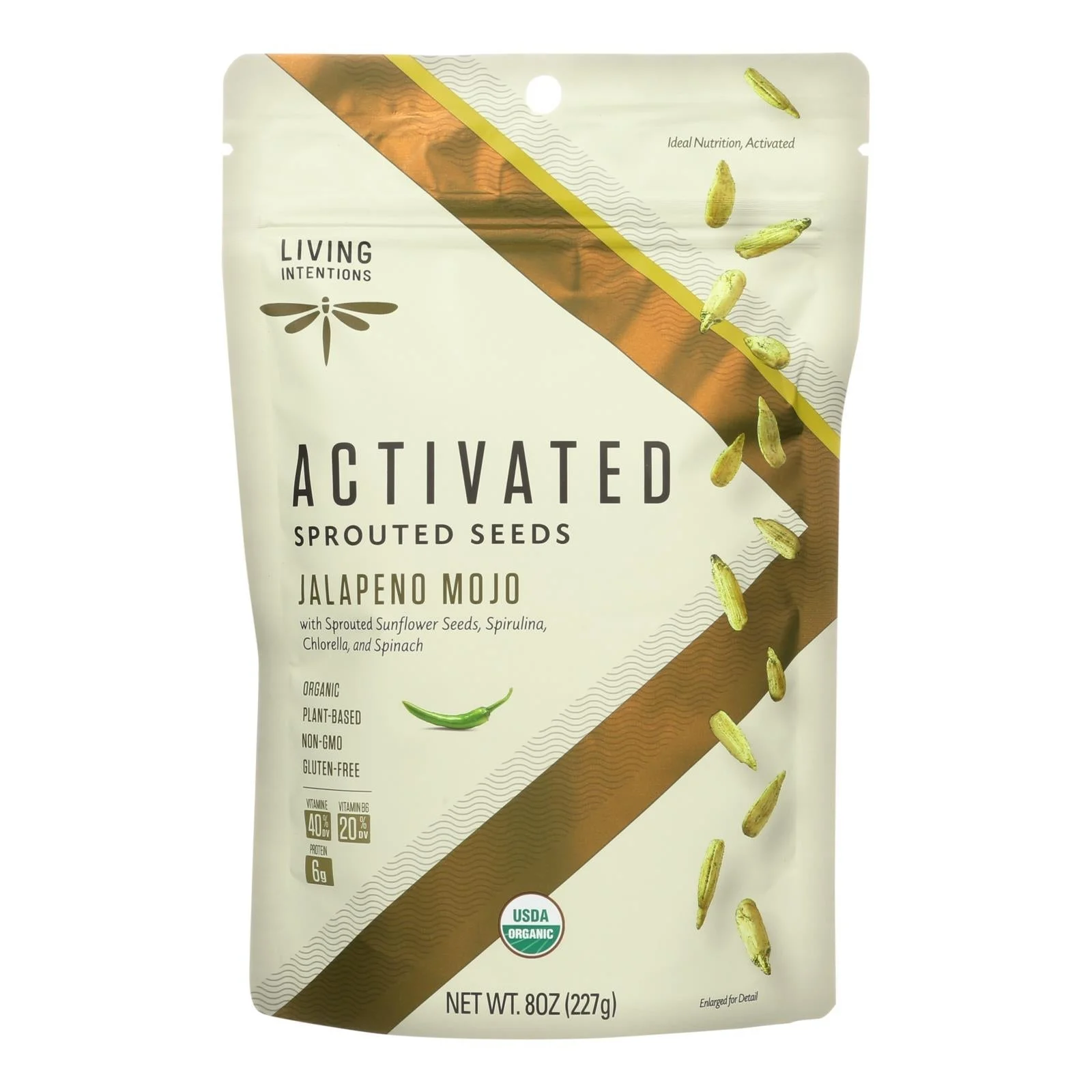 Seeds, Sunflower, Jalapeno Mojo, Sprouted, contains Spirulina/Chlorella/Spinach,6 - 8 OUNCE