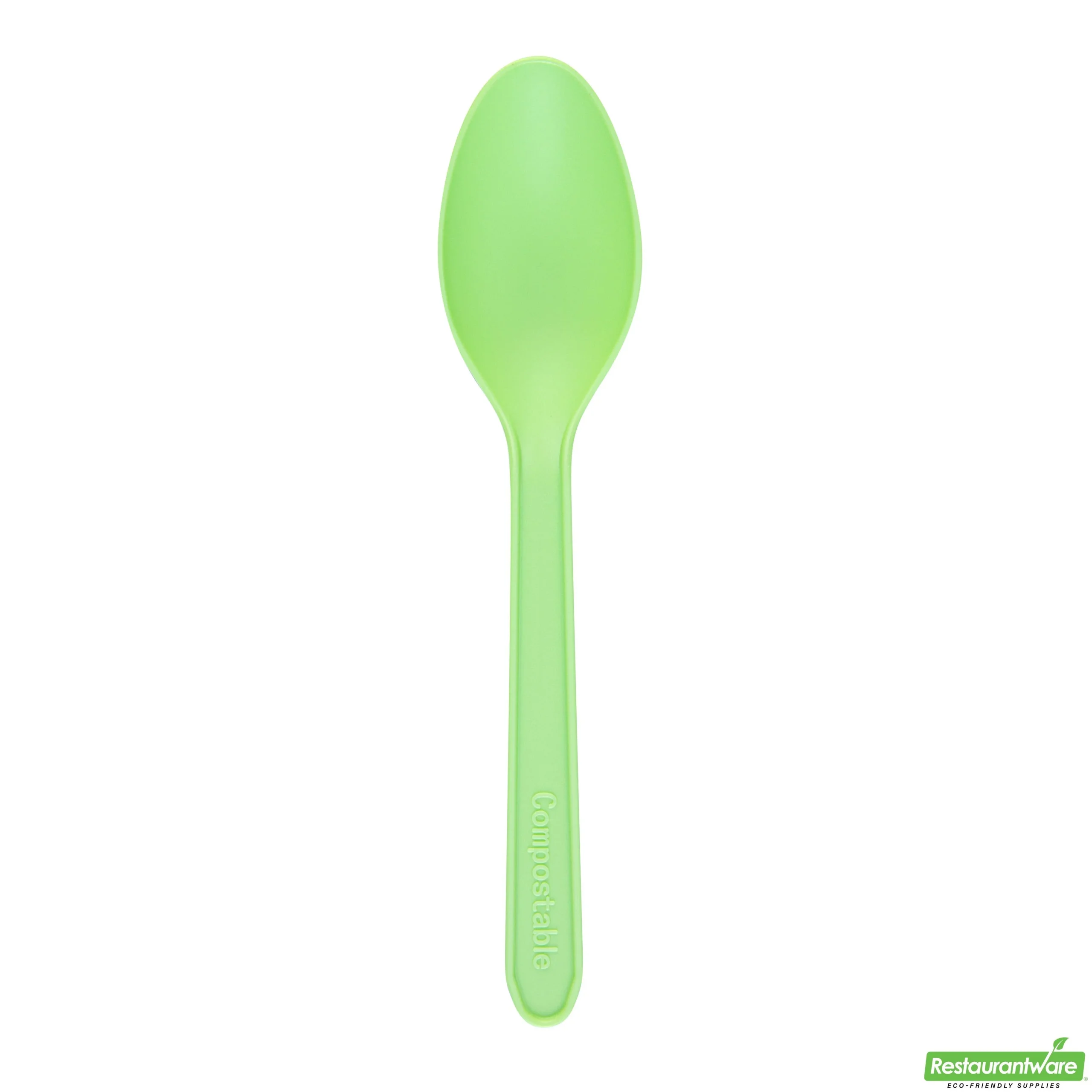 Spoons, Dessert, Basic Nature, Plastic, Green, 5 Inch, Heat-Resistant, CPLA,10 - 100 COUNT