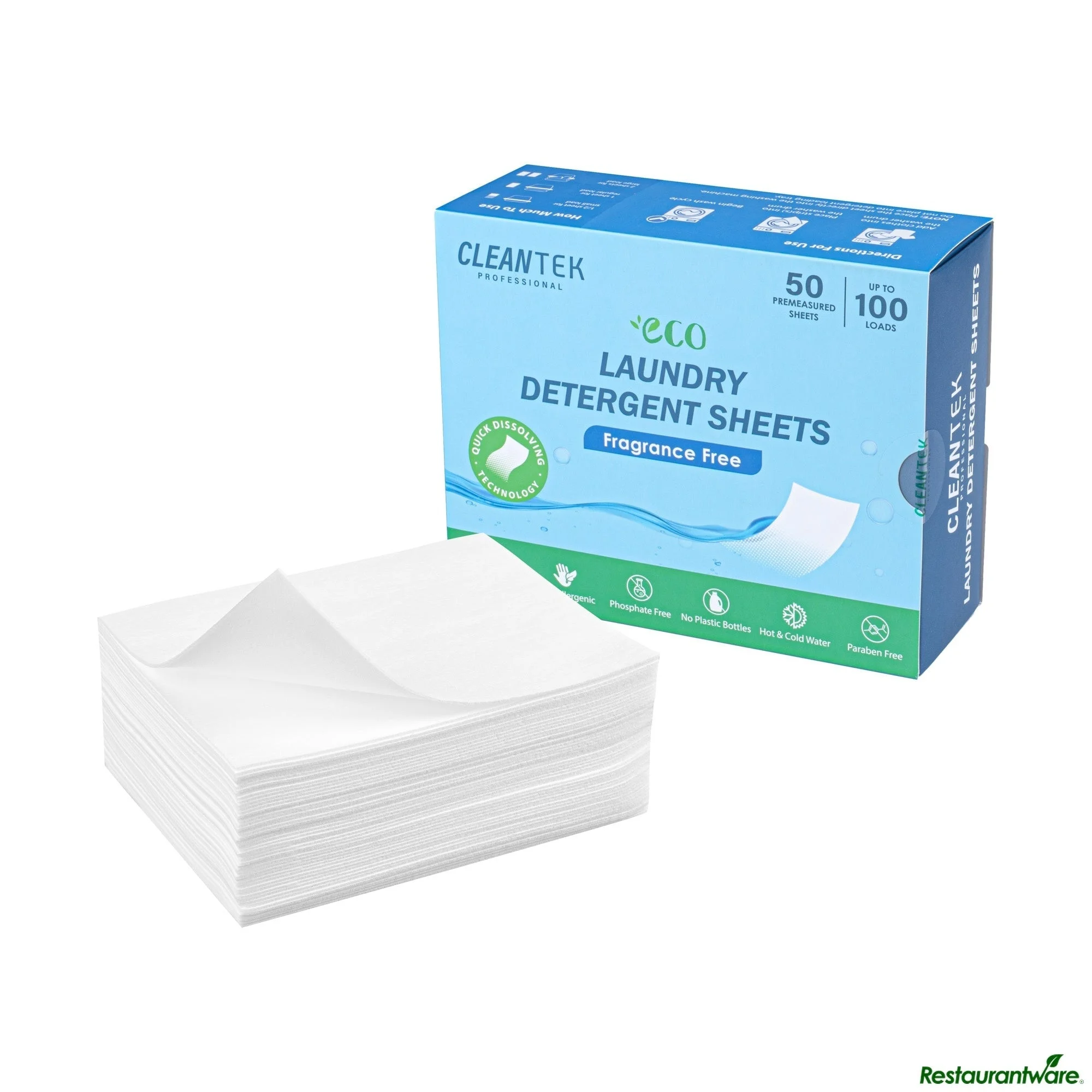 Detergent, Laundry, Clean Tek, Sheet, Fragrance Free,50 - 1 EACH