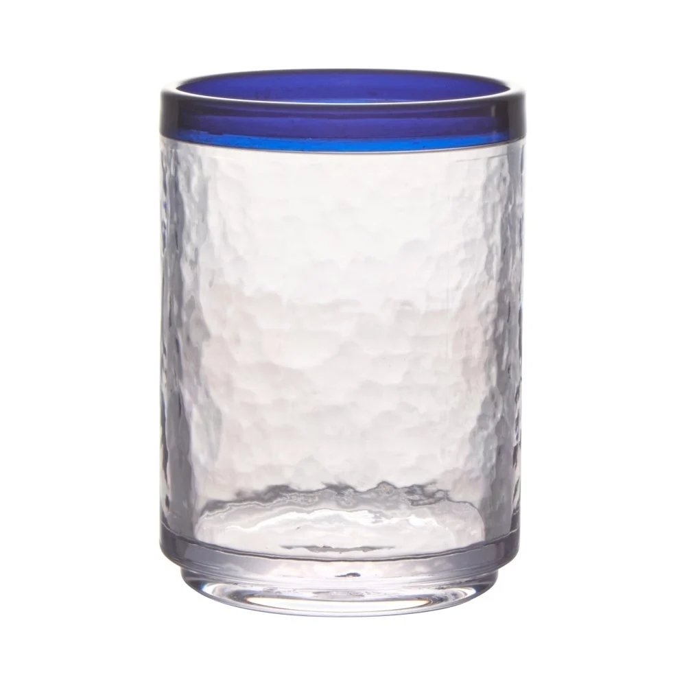 Glasses, Double Rocks, 14 Ounce, Clear, Blue Rim, Textured, 4.50 x 3.26 Inch, 1 Each,24 - 1 COUNT