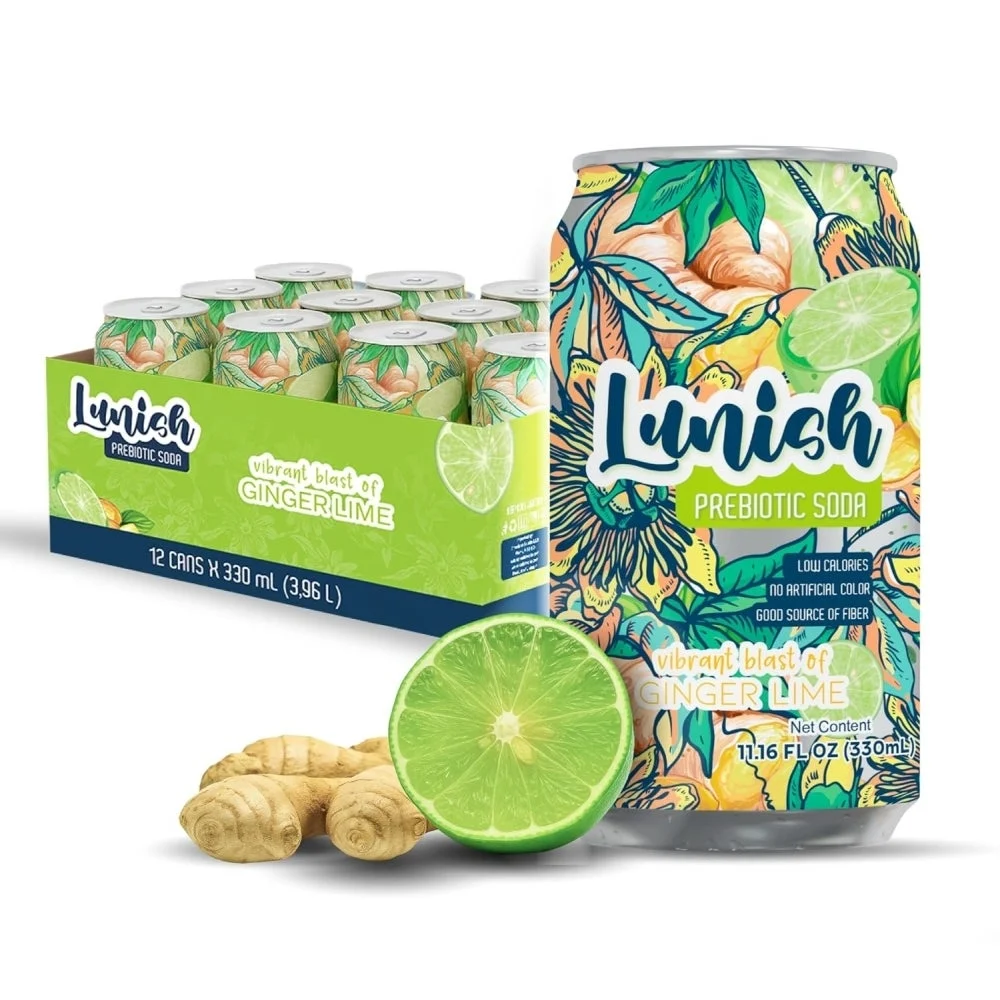 Soft Drink, Prebiotic, Ginger Lime, Single-Serve Can,12 - 330 ML
