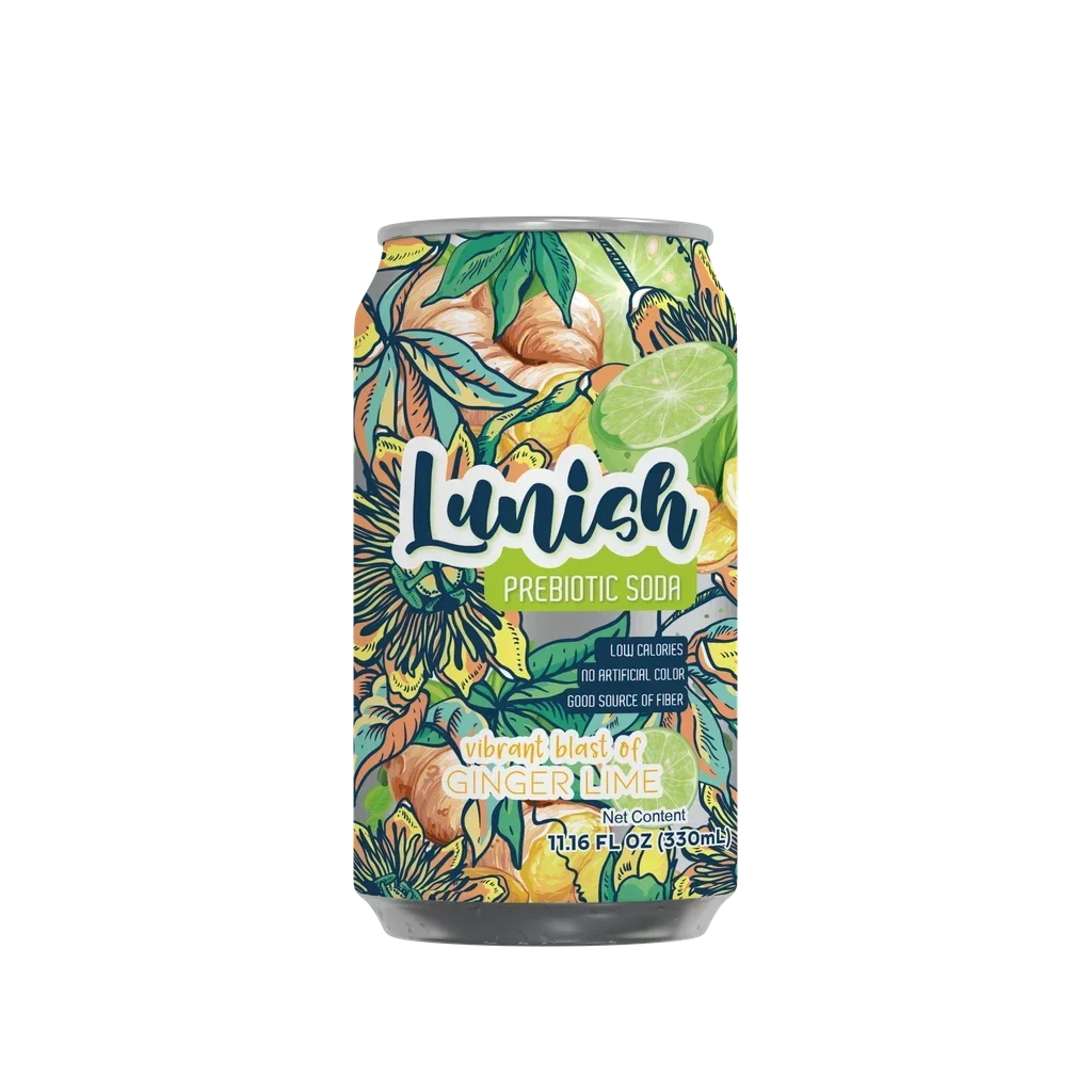Soft Drink, Prebiotic, Ginger Lime, Single-Serve Can, 330 Milliliter,6 - 4 COUNT