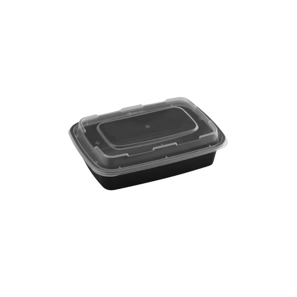 Container, 16 Ounce, Microwaveable Plastic, Black, Rectangle, With Lid,150 - 1 COUNT