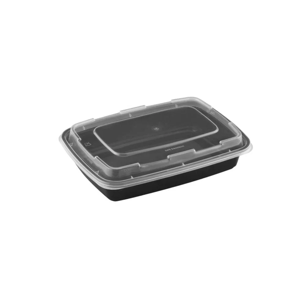 Container, 28 Ounce, Microwaveable Plastic, Black, Rectangle, With Lid,150 - 1 COUNT