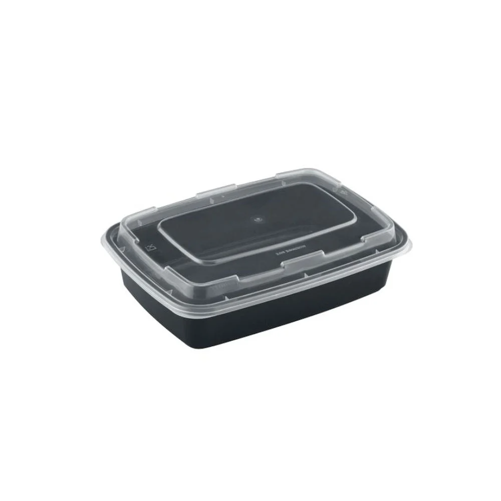 Container, 38 Ounce, Microwaveable Plastic, Black, Rectangle, With Lid,150 - 1 COUNT