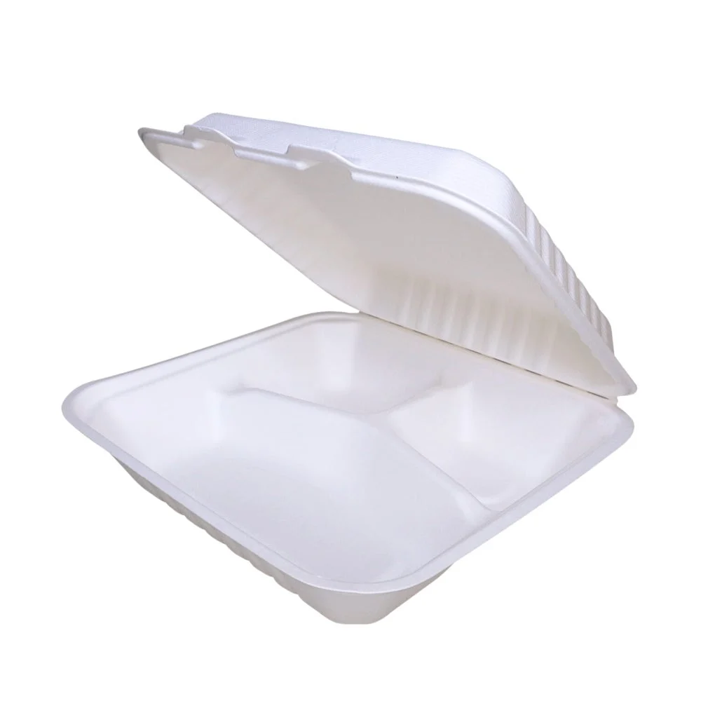 Plates, 3-Compartment, 9 Inch, Paper, White, Round, Compostable,500 - 1 COUNT