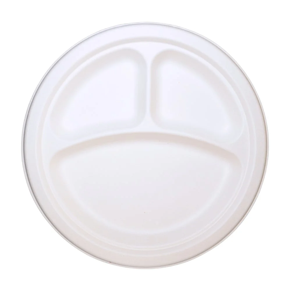 Plates, 3-Compartment, 10 Inch, Paper, White, Round, Compostable,500 - 1 COUNT