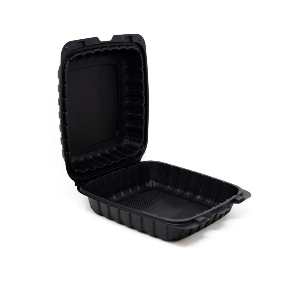 Container, 7 x 7 Inch, Microwaveable Plastic, Black, Hinged, Vented, MFPP,150 - 1 COUNT