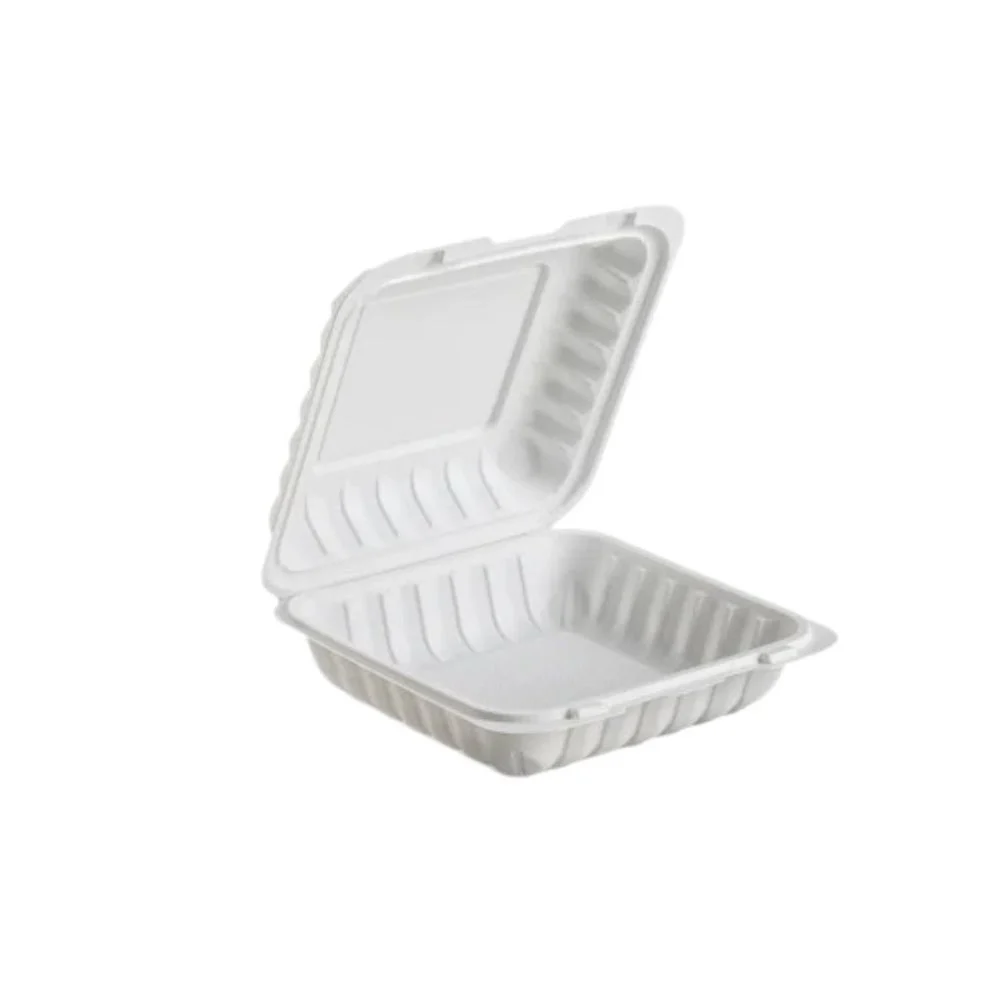 Container, 8 x 8 Inch, Microwaveable Plastic, White, Hinged, Vented, MFPP,150 - 1 COUNT