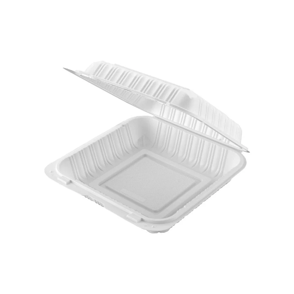 Container, 9 x 9 Inch, Microwaveable Plastic, White, Hinged, Vented, MFPP,150 - 1 COUNT