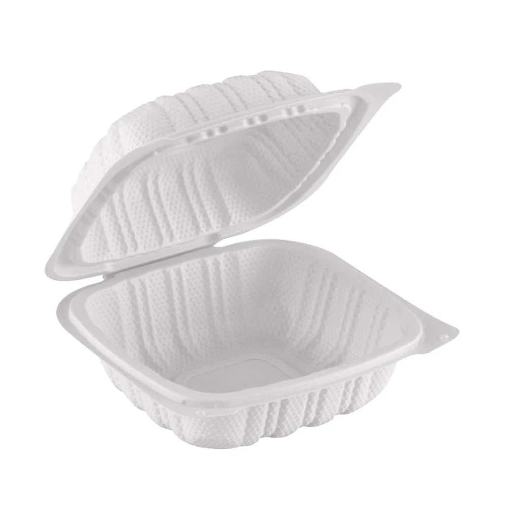 Container, 6 x 6 Inch, Plastic, White, Clamshell, MFPP,250 - 1 COUNT
