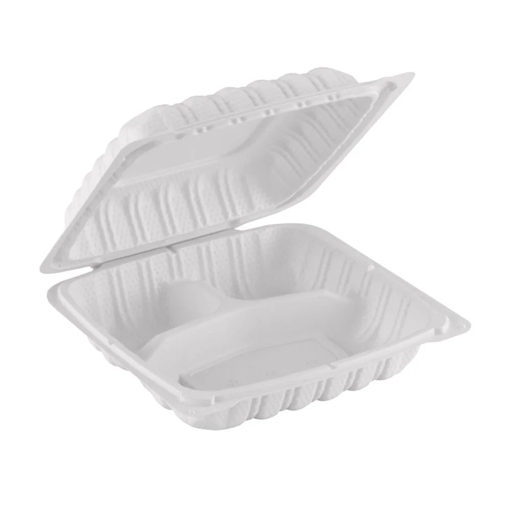 Container, 3-Compartment, 8 x 8 Inch, Plastic, White, Clamshell, MFPP,150 - 1 COUNT