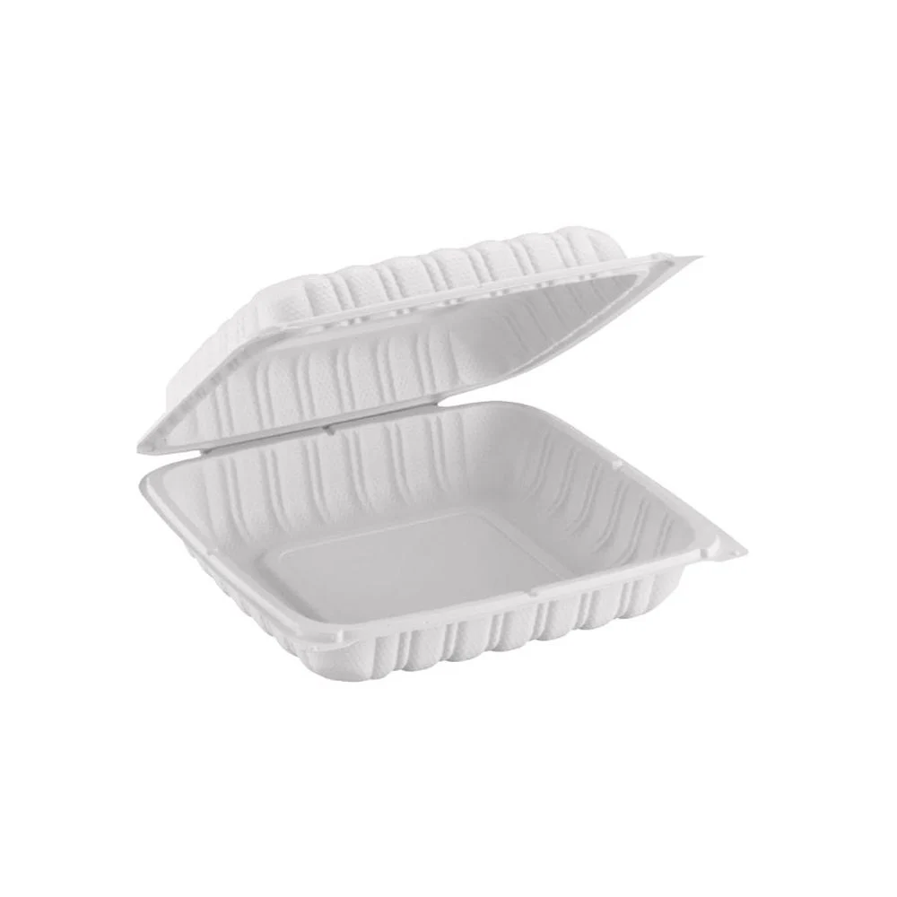 Container, 8 x 8 Inch, Plastic, White, Clamshell, MFPP,150 - 1 COUNT