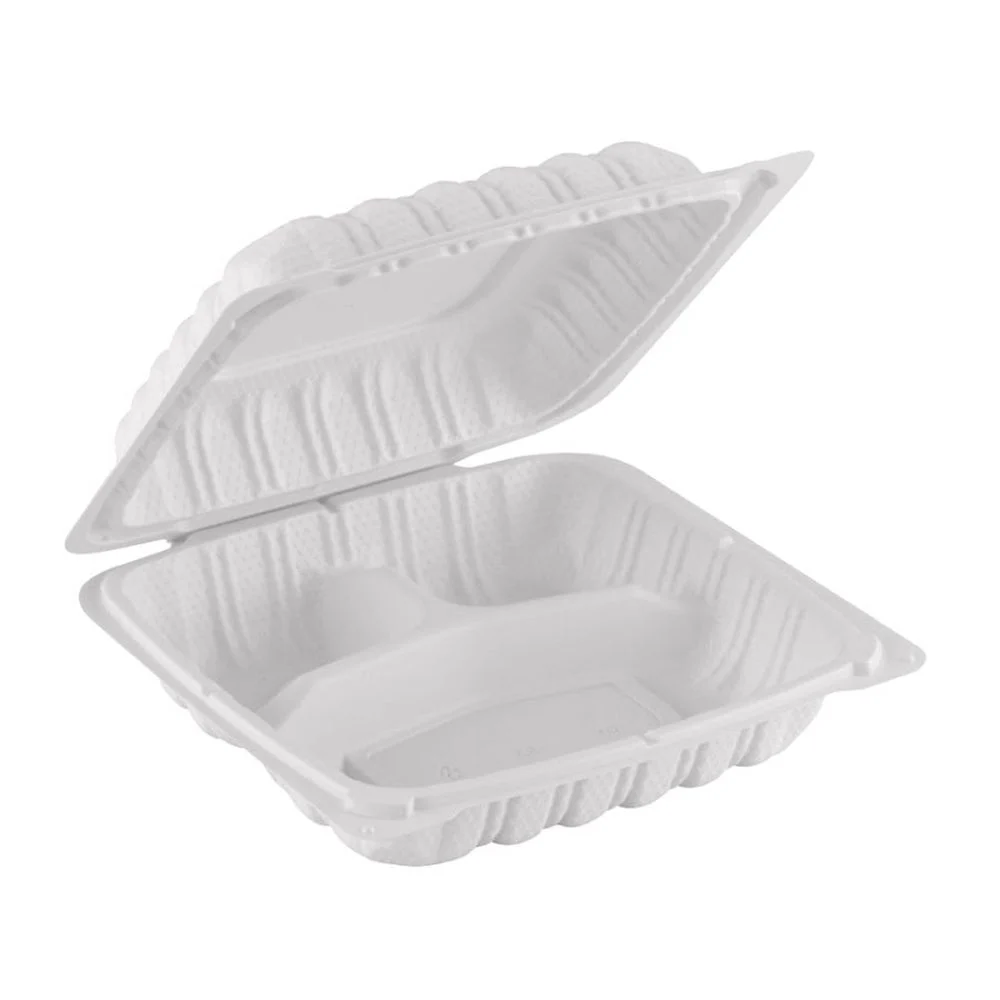 Container, 3-Compartment, 9 x 9 Inch, Plastic, White, Clamshell, MFPP,150 - 1 COUNT