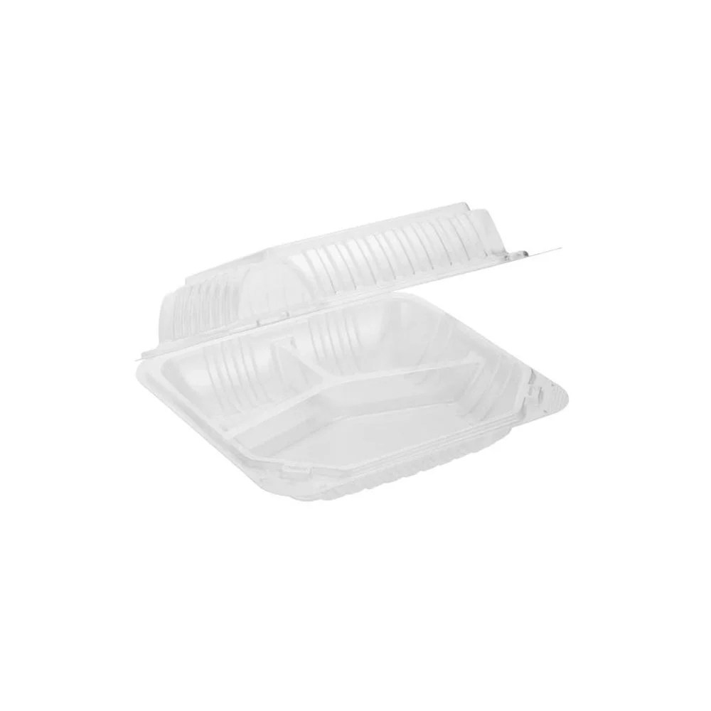 Container, 3-Compartment, 7 x 7 Inch, Plastic, Translucent, Hinged, Vented, Polypropylene,150 - 1 COUNT