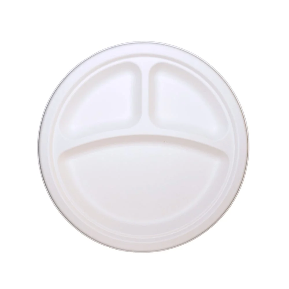 Container, 3-Compartment, 9 x 9 Inch, Sugarcane, White,200 - 1 COUNT