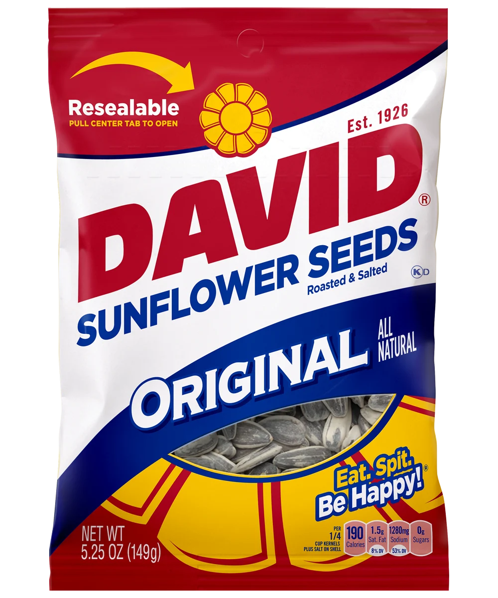 David Original Sunflower Seeds 5.25 Ounce Size - 12 Per Case.