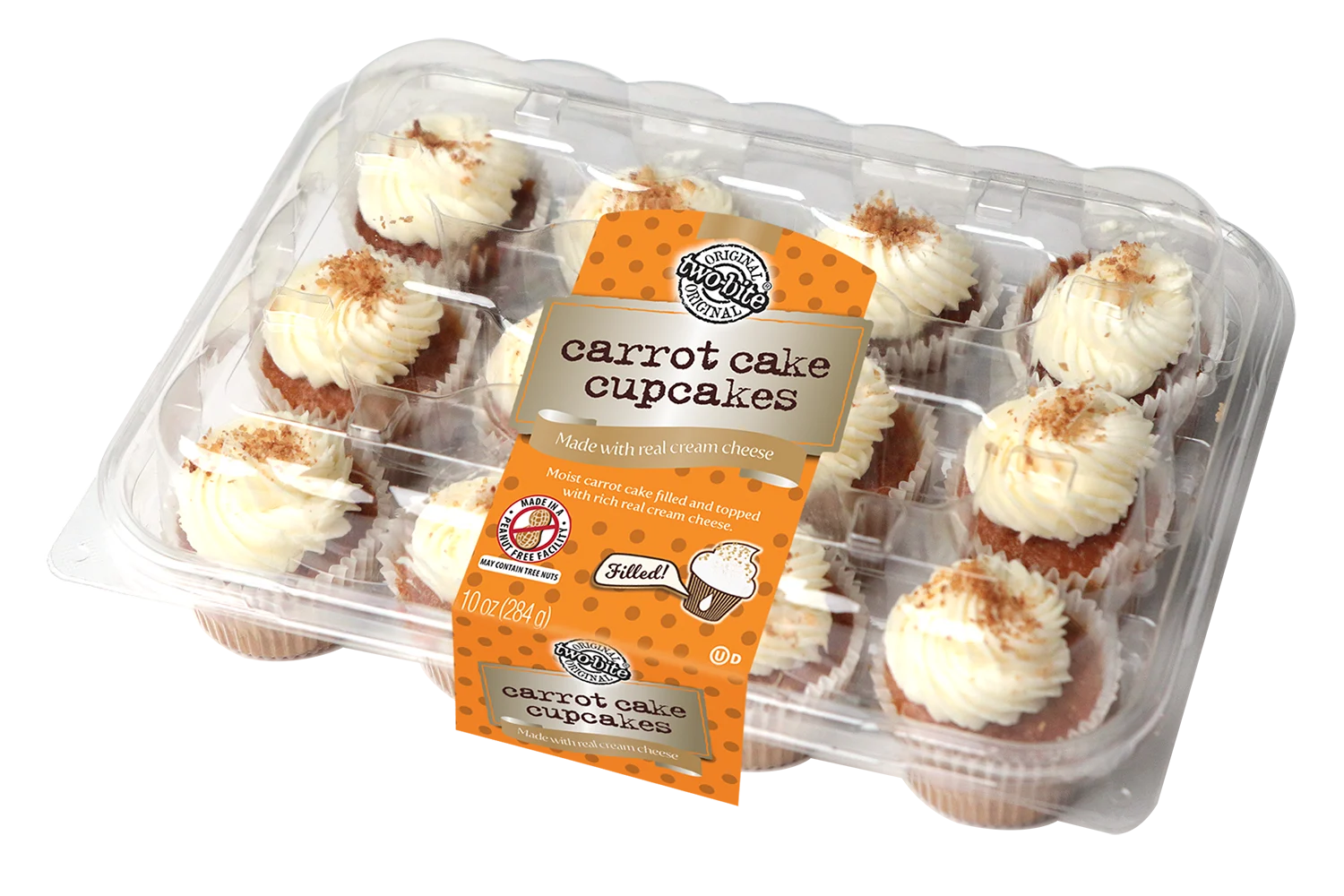 Two Bite Carrot Cake Premium Cupcakes 10 Ounce Size - 12 Per Case.
