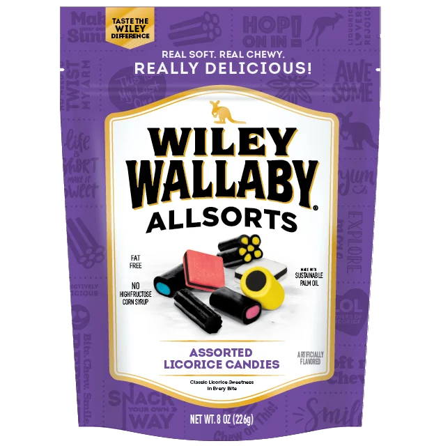 Wiley Wallaby Licorice Allsorts 8 Ounce Size - 10 Per Case.