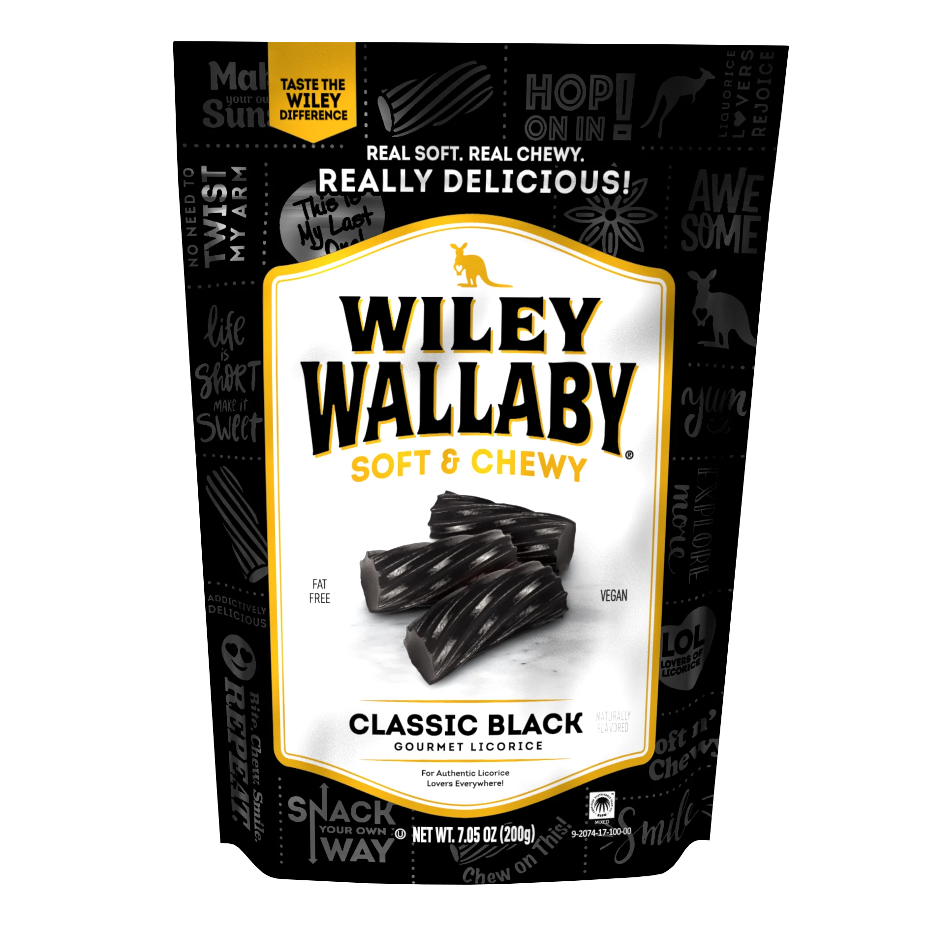 Wiley Wallaby Black Aussie Liquorice 7.05 Ounce Size - 12 Per Case.