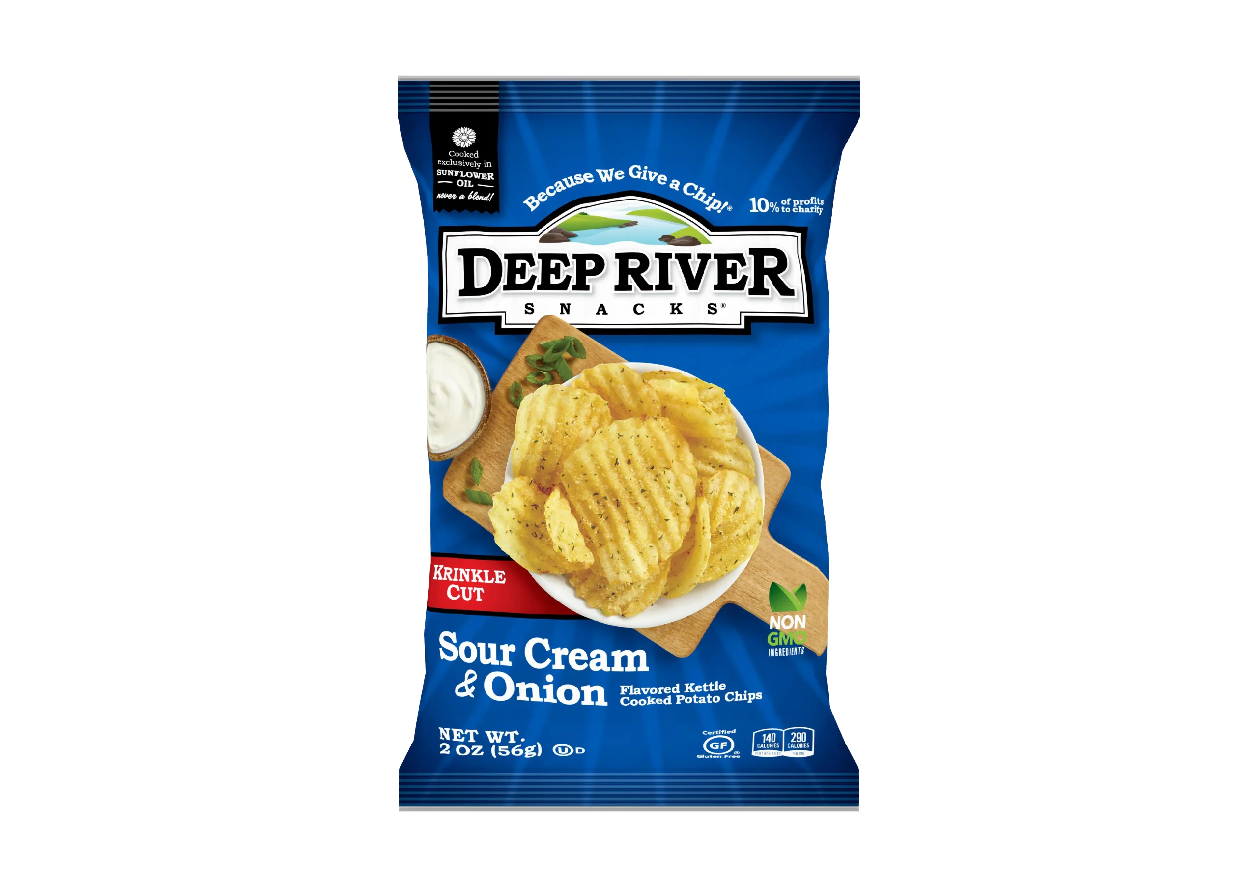 Deep River Snacks Kettle Potato Chip Sour Cream & Onion Krinkle Cut 2 Ounce Size - 24 Per Case.