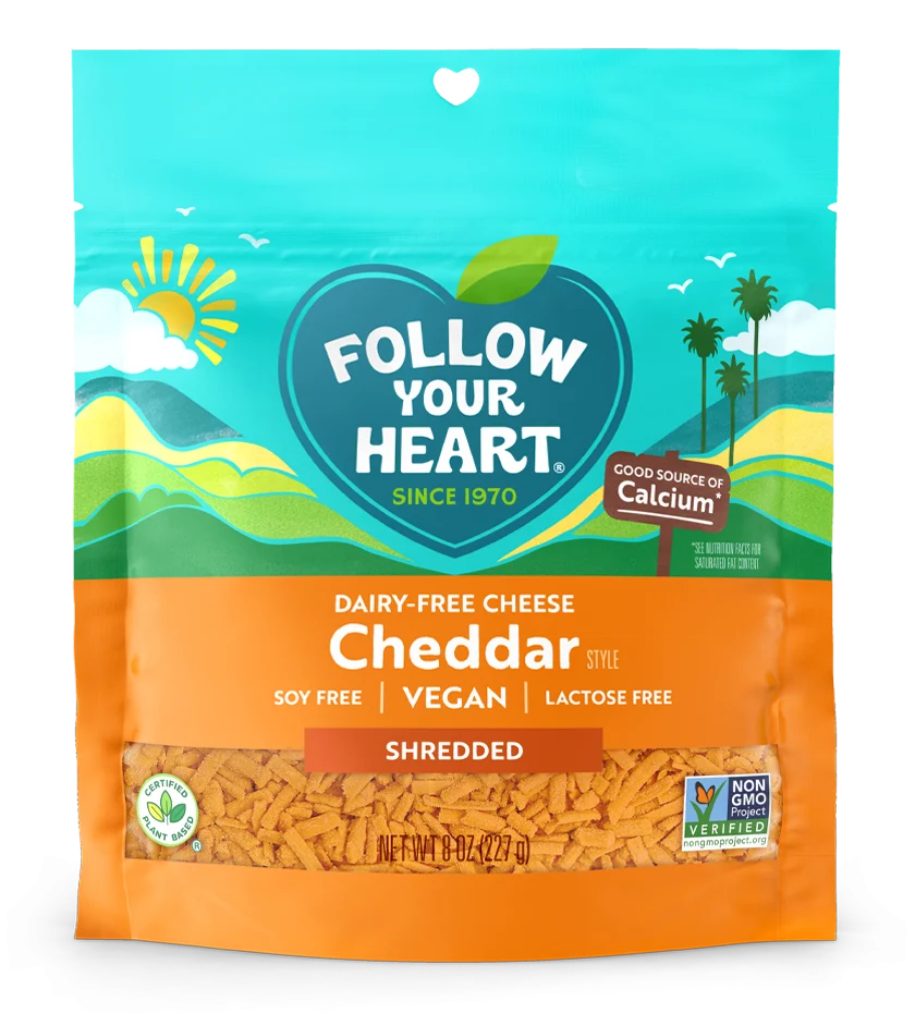 Dairy Free Cheddar Shreds Vegan Cheese 8 Ounce Size - 8 Per Case.