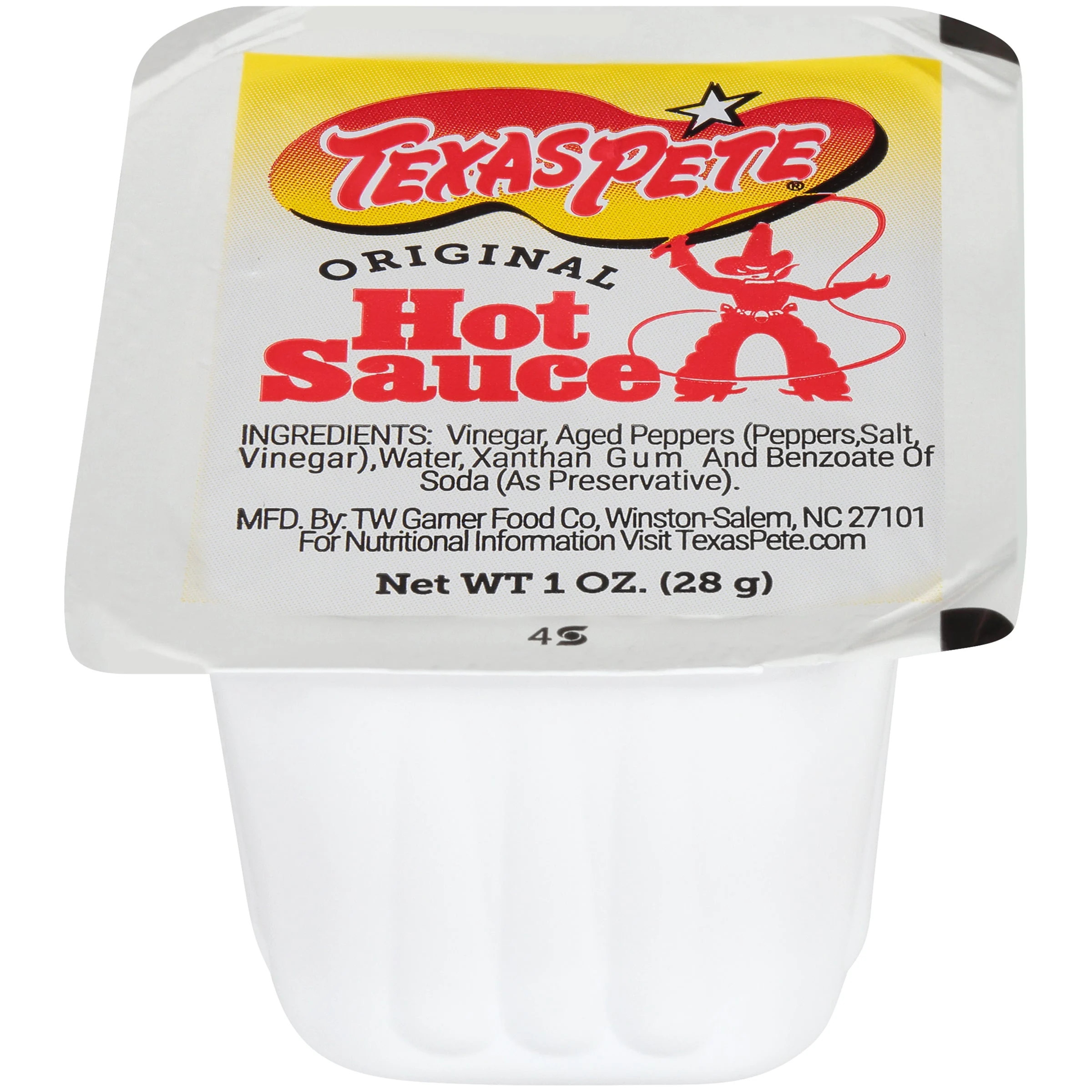Texas Pete Original Hot Sauce Dipping Cup 1 Ounce Size - 150 Per Case.