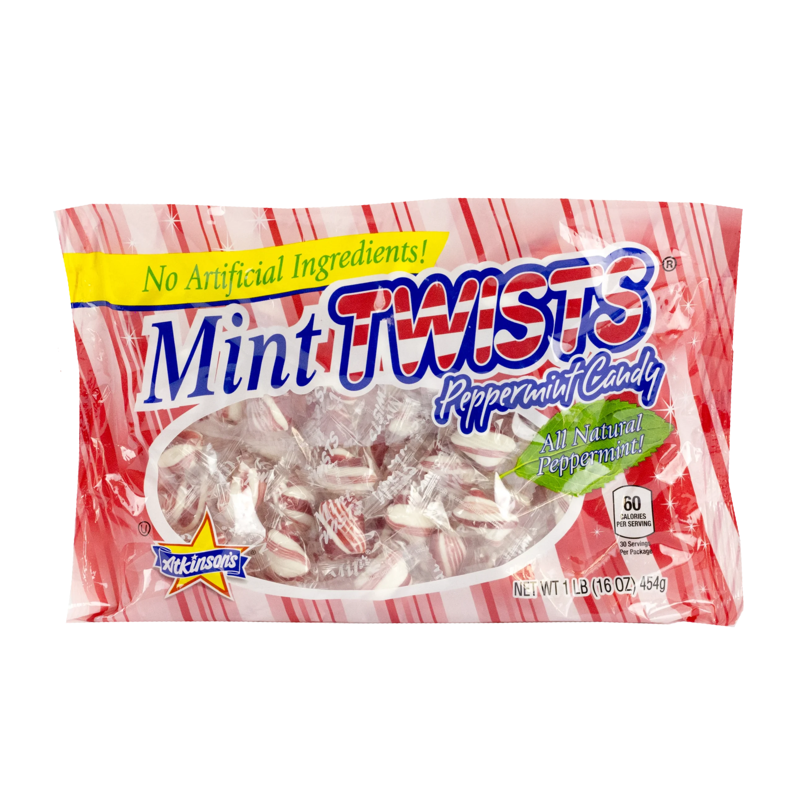 Red & White Mint Twists Natural 1 Pound Each - 24 Per Case.