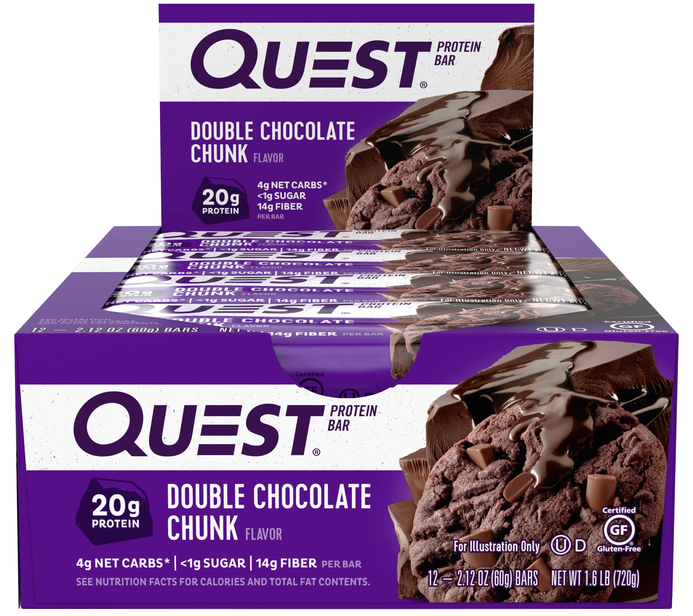 Quest Bar Double Chocolate Chunk 2.12 Ounce Size - 144 Per Case.