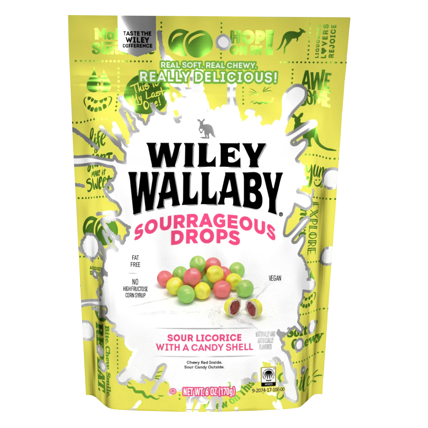 Wiley Wallaby Sourrageous Sour Licorice Beans 6 Ounce Size - 12 Per Case.