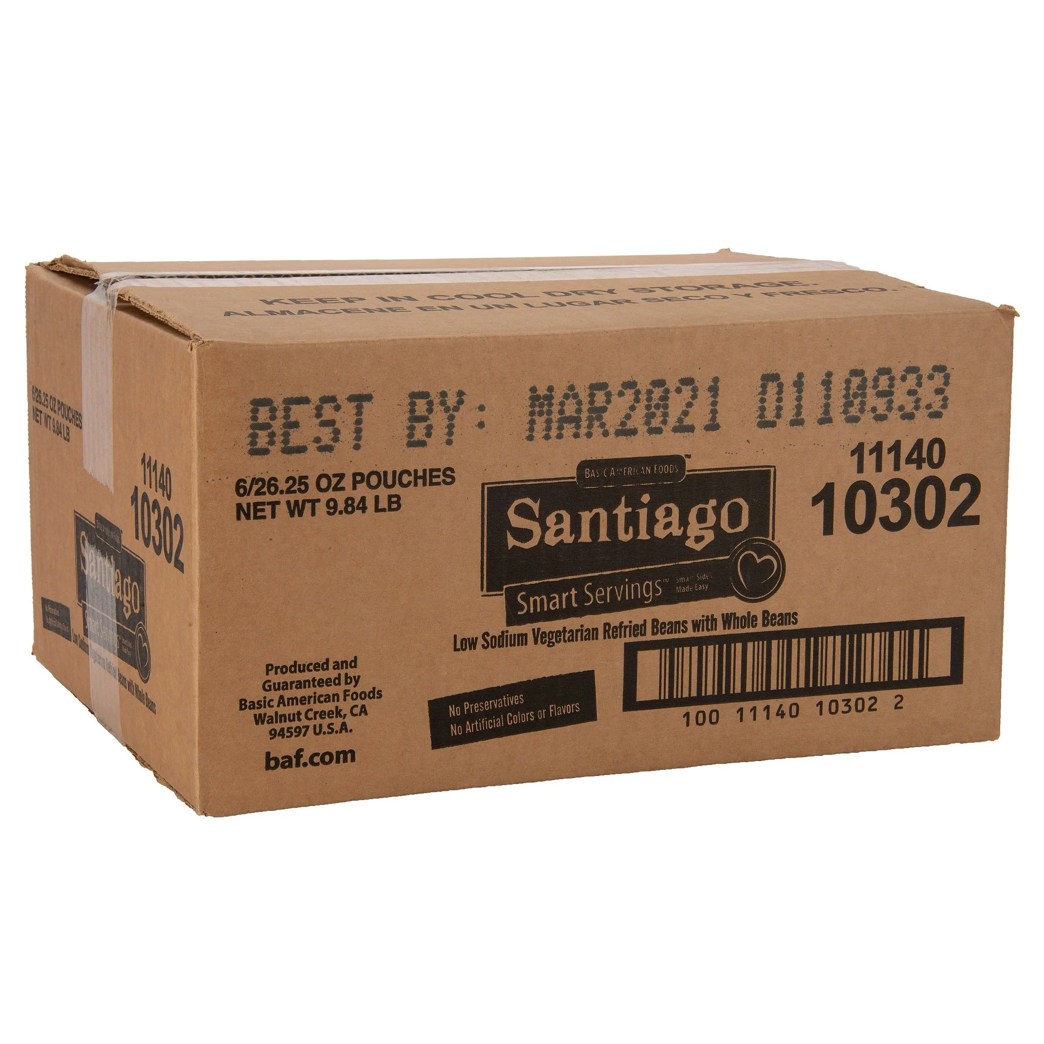 Santiago Smart Servings Low Sodium Vegetarian Refried Pinto Beans Servin 26.25 Ounce Size - 6 Per Case.