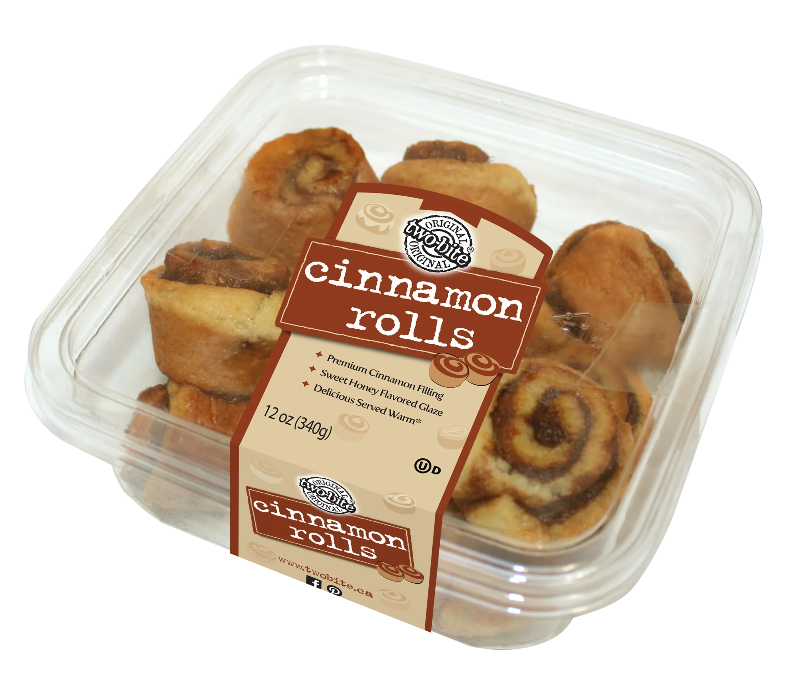 Two Bite Cinnamon Rolls Square Tub 12 Ounce Size - 24 Per Case.