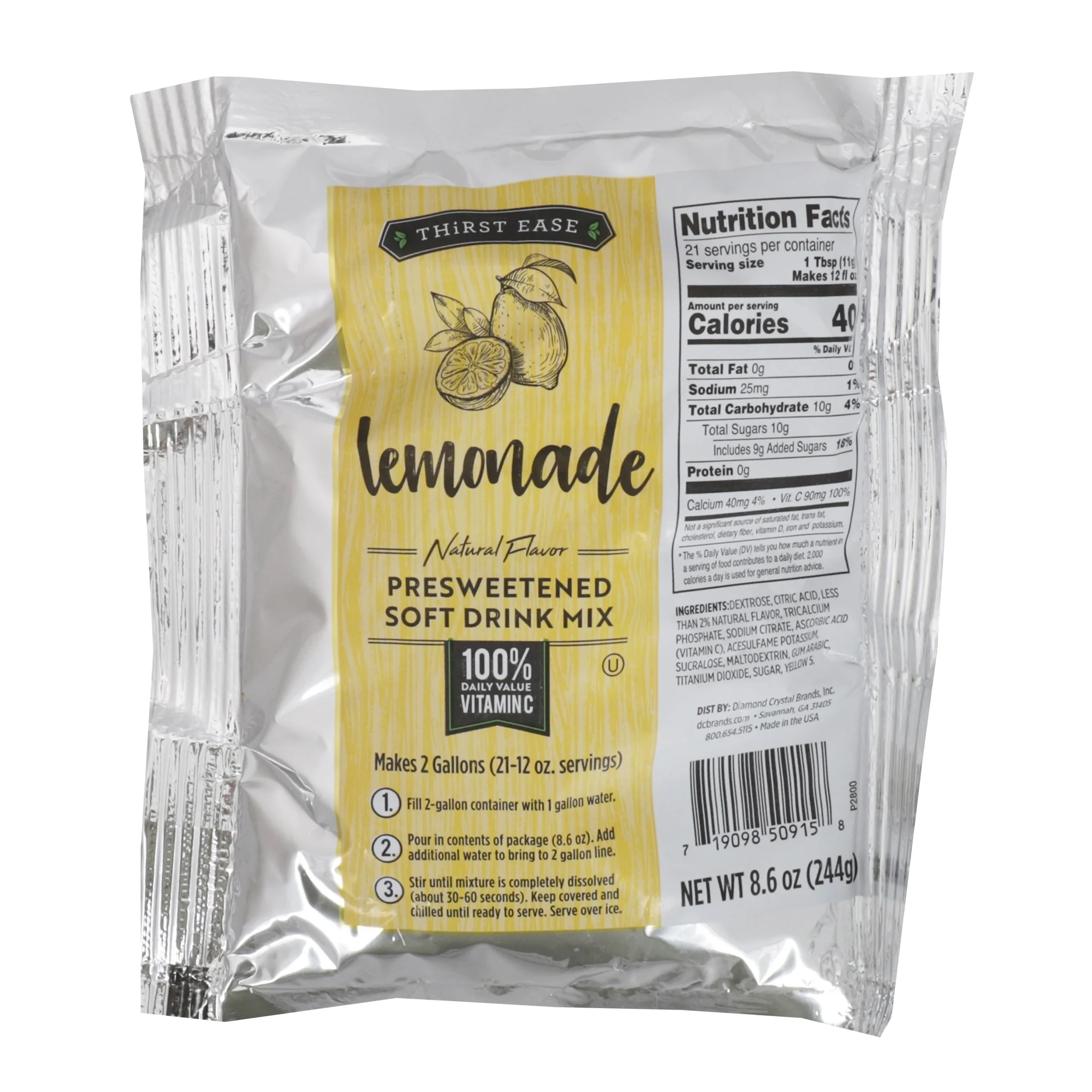 Thirst Ease Drink Mix Lemonade 8.6 Ounce Size - 12 Per Case.