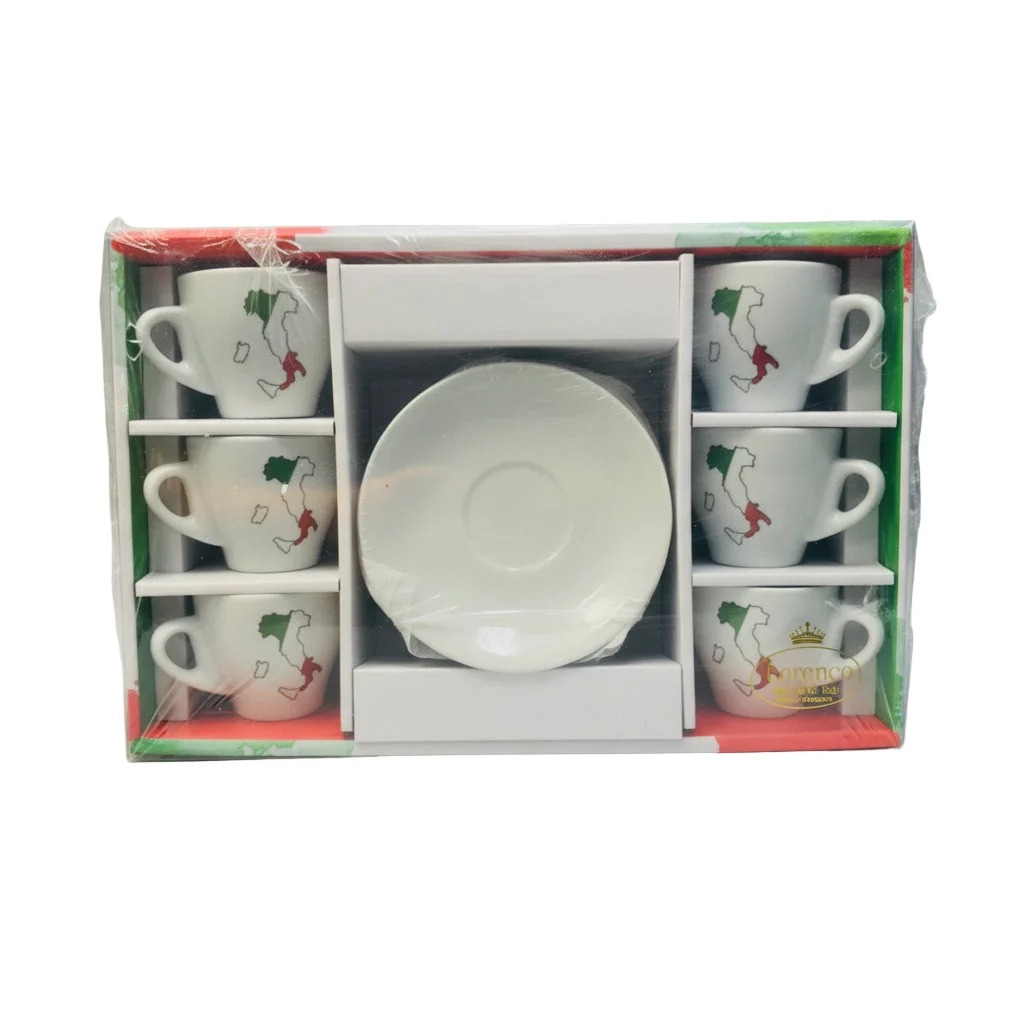 Italy Flag Boot Espresso Cups and Saucers, set of 6