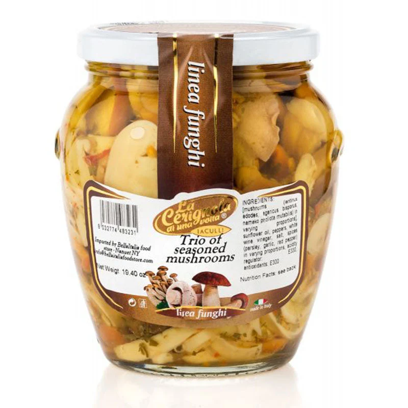 La Cerignola di una volta - Trio of Seasoned Mushrooms in Sunflower Oil, 19.40 oz | 580ml