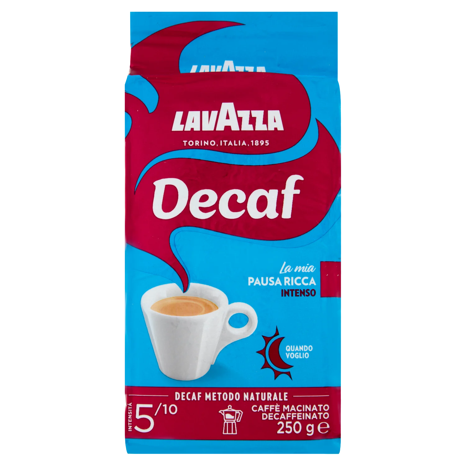 Lavazza Dek Intenso Decaffeinated Ground Coffee – 8.8 oz (250g) | Intensity 5/10