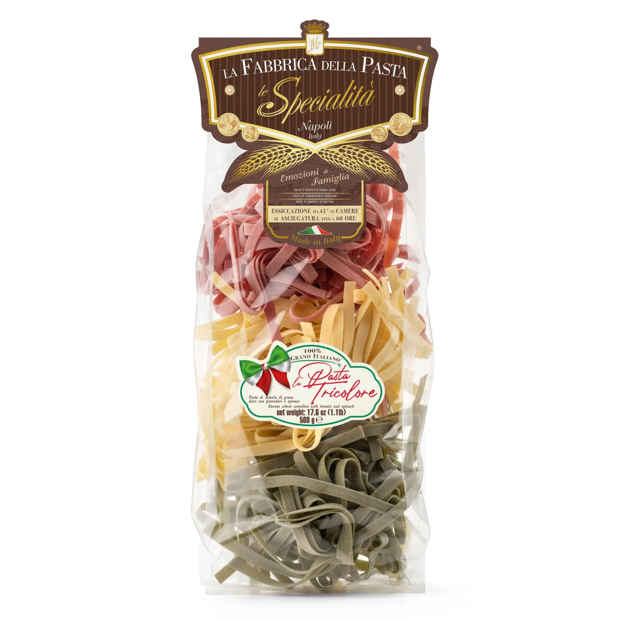 La Fabbrica Della Pasta Tagliatelle Tricolor Pasta, #T578, 17.6 oz | 500gr