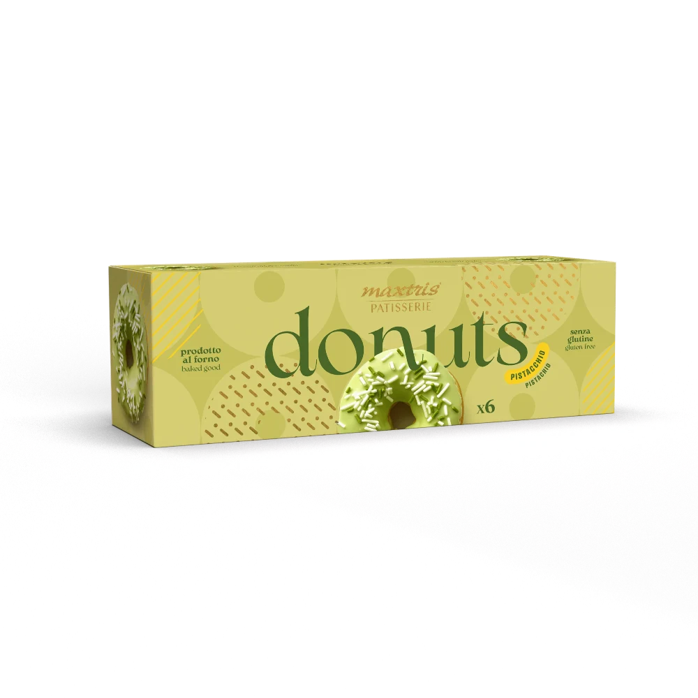 Maxtris Donuts Pistachio -Cream, Glazed Mini Donuts, Gluten Free, (210g, 6-Pack)
