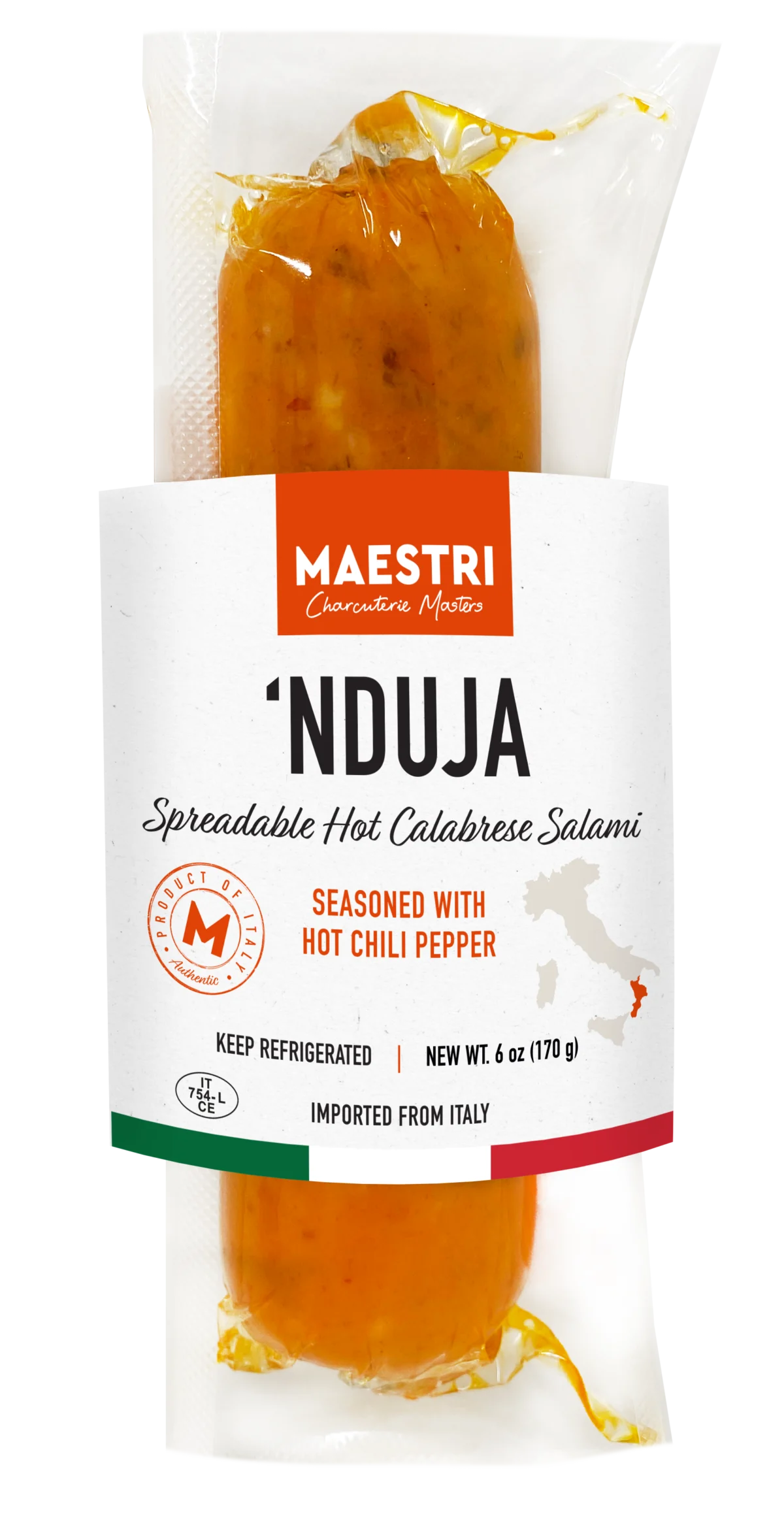 Maestri Nduja, Spreadable Hot Calabrese Salami, From Italy, 6oz | 170g